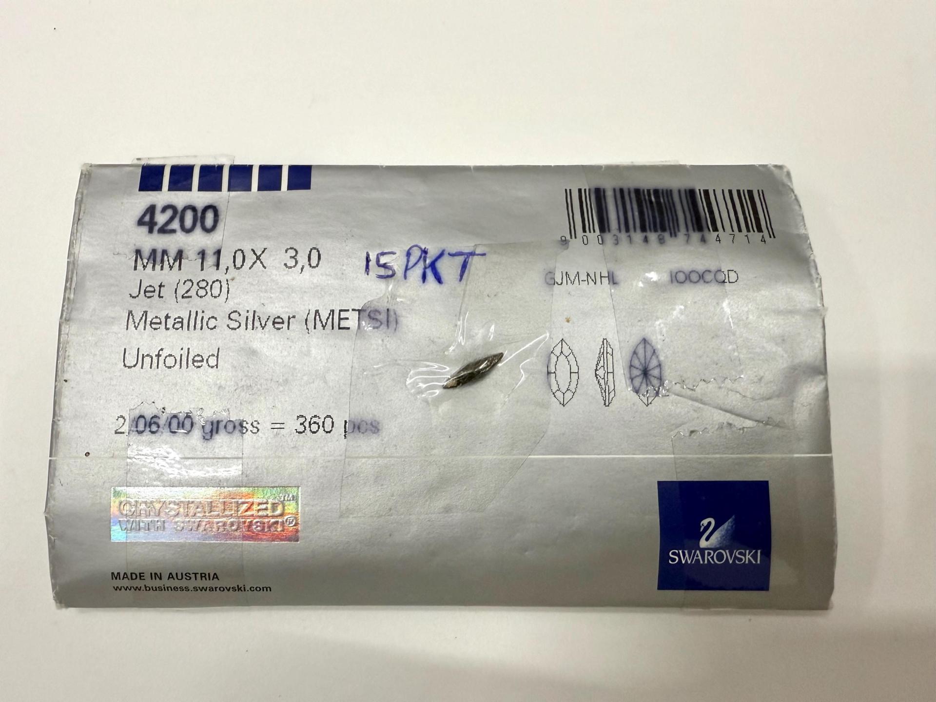 11x3mm Swarovski Jet Metallic Silver Marquise New Vintage Pointy Back Navette 4200 crystals Jewelry making stones gemstones