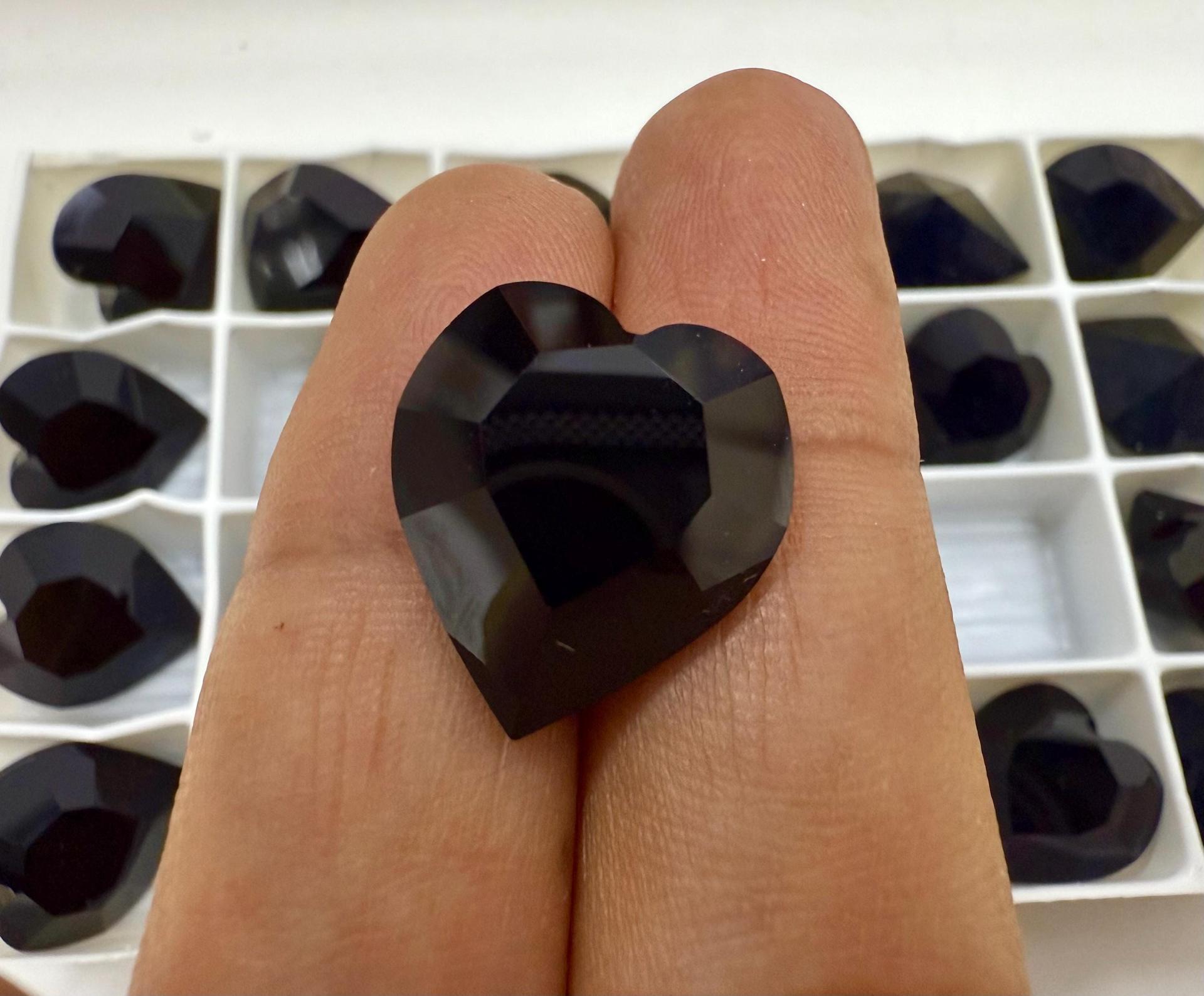Swarovski Vintage 4800 Heart Rhinestones - 18.7x 17 mm in Jet unfoiled fancy stones jewelry making