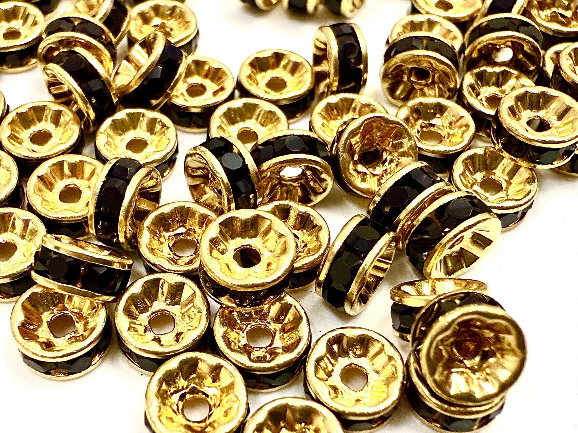 Swarovski Jet Black Round Spacer Rondelle 177505 5mm Metal findings vintage components jewelry making craft supplies decorations