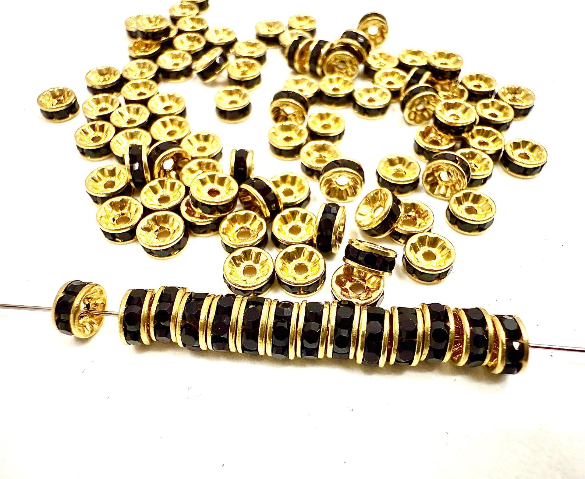 Swarovski Jet Black Round Spacer Rondelle 177505 5mm Metal findings vintage components jewelry making craft supplies decorations