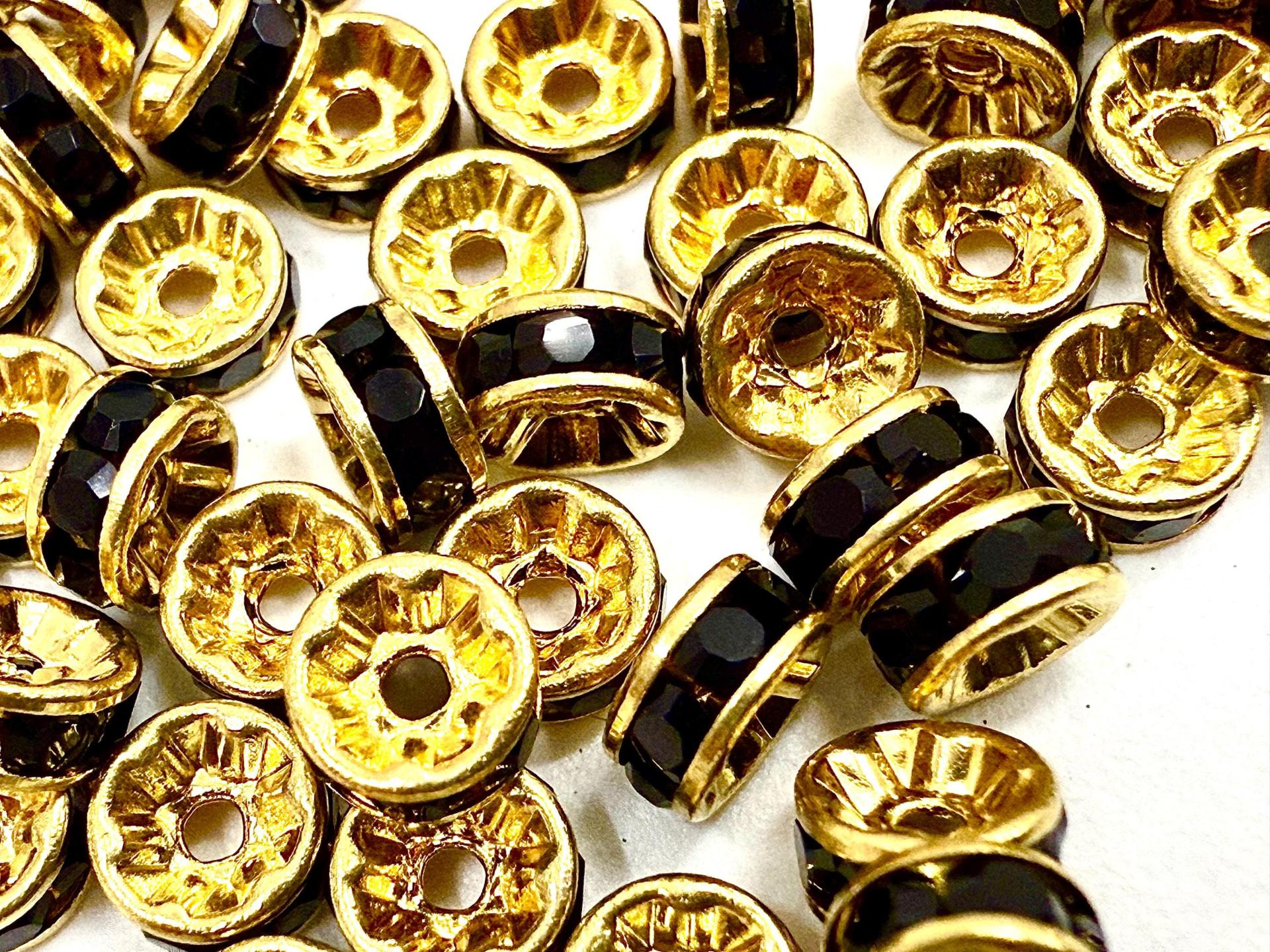 Swarovski Jet Black Round Spacer Rondelle 177505 5mm Metal findings vintage components jewelry making craft supplies decorations