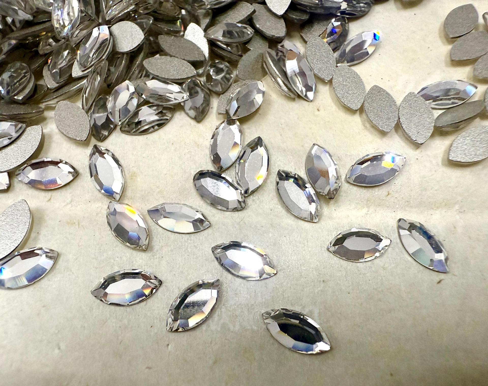 Swarovski 8x4 mm 2200 vintage rose cut faceted flat back navette glass cabs cabochons