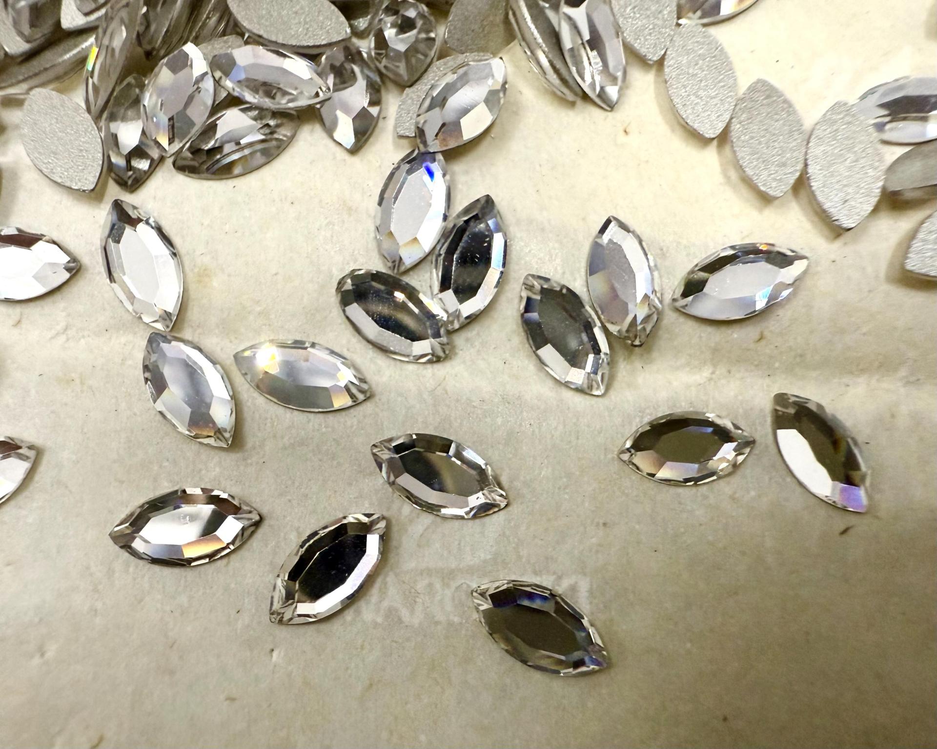 Swarovski 8x4 mm 2200 vintage rose cut faceted flat back navette glass cabs cabochons