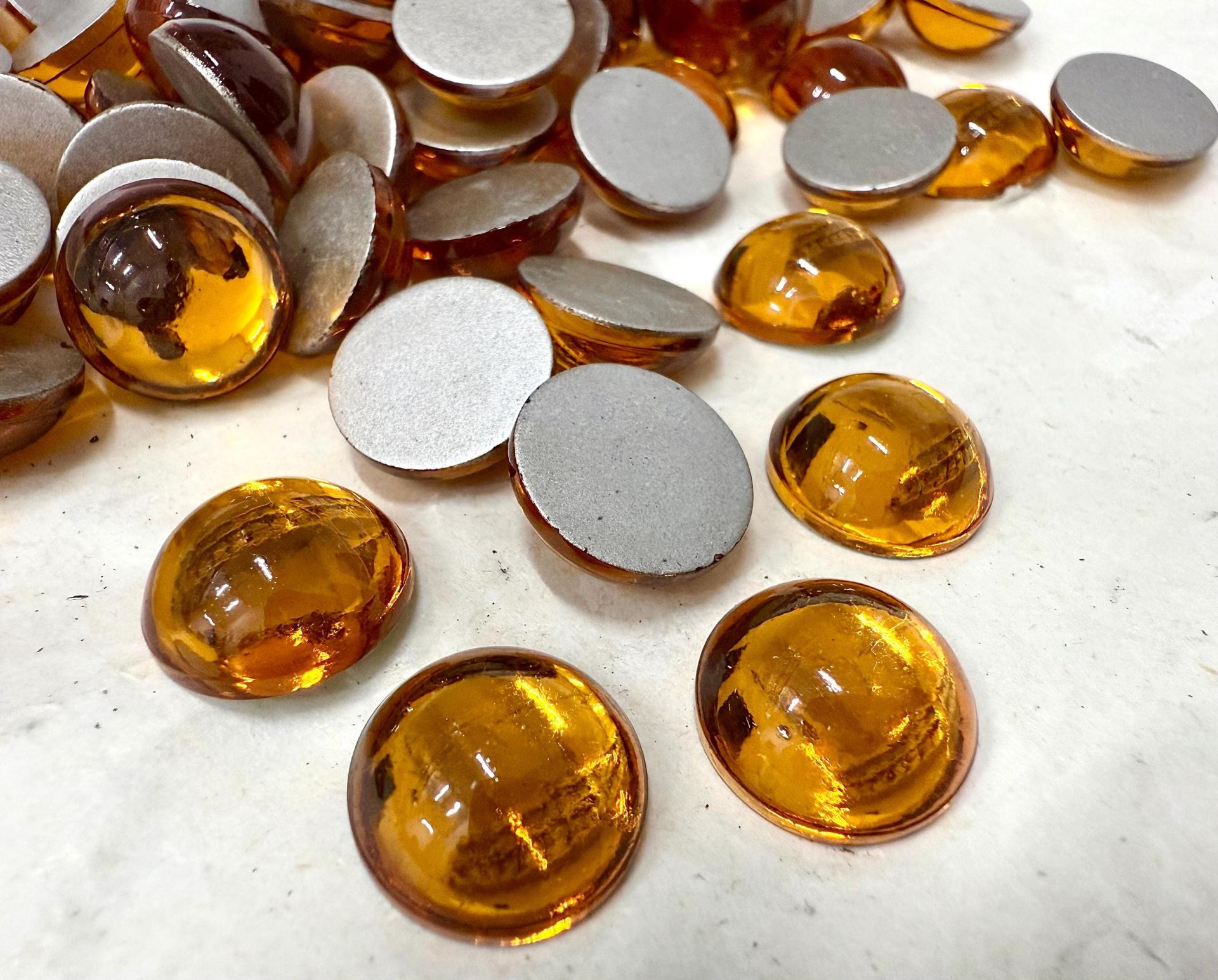 14 mm Swarovski Round Cabochon Cabs Topaz foiled Article # 2090/4 Vintage Flat Back