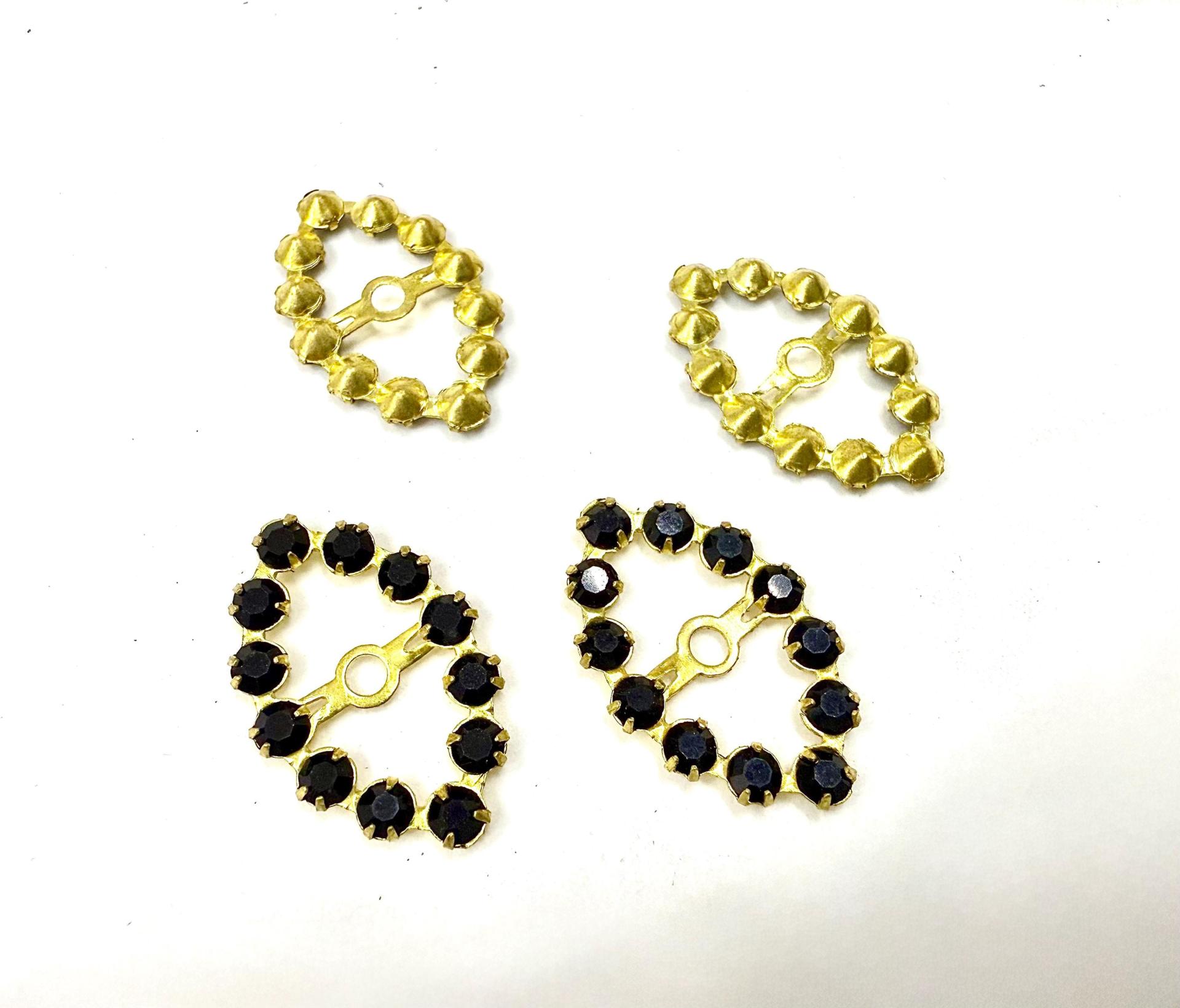 Vintage Swarovski Crystal in Jet Navette Marquise brass Findings