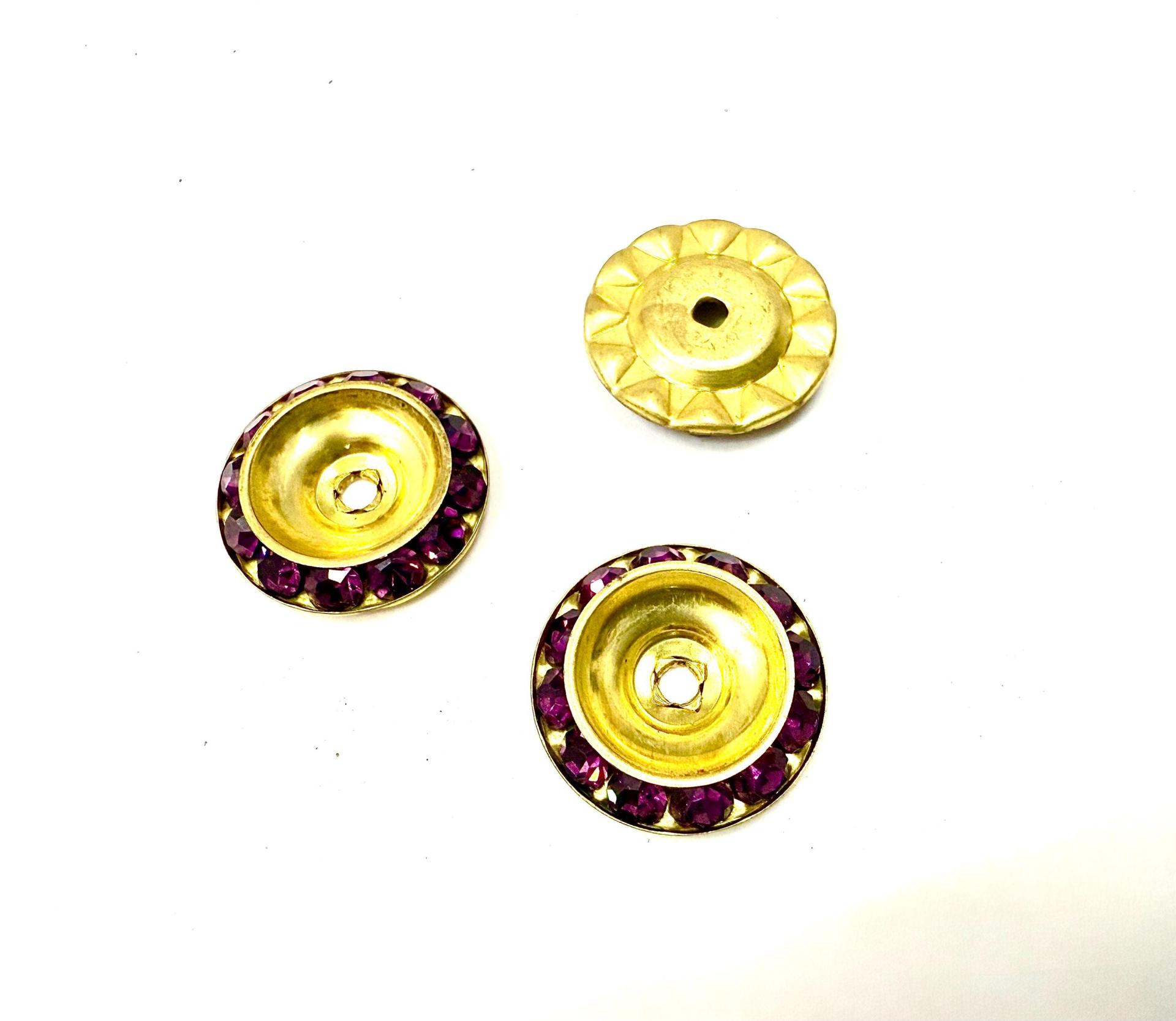 Vintage Swarovski in Amethyst crystals mounted on brass metal bead 18mm