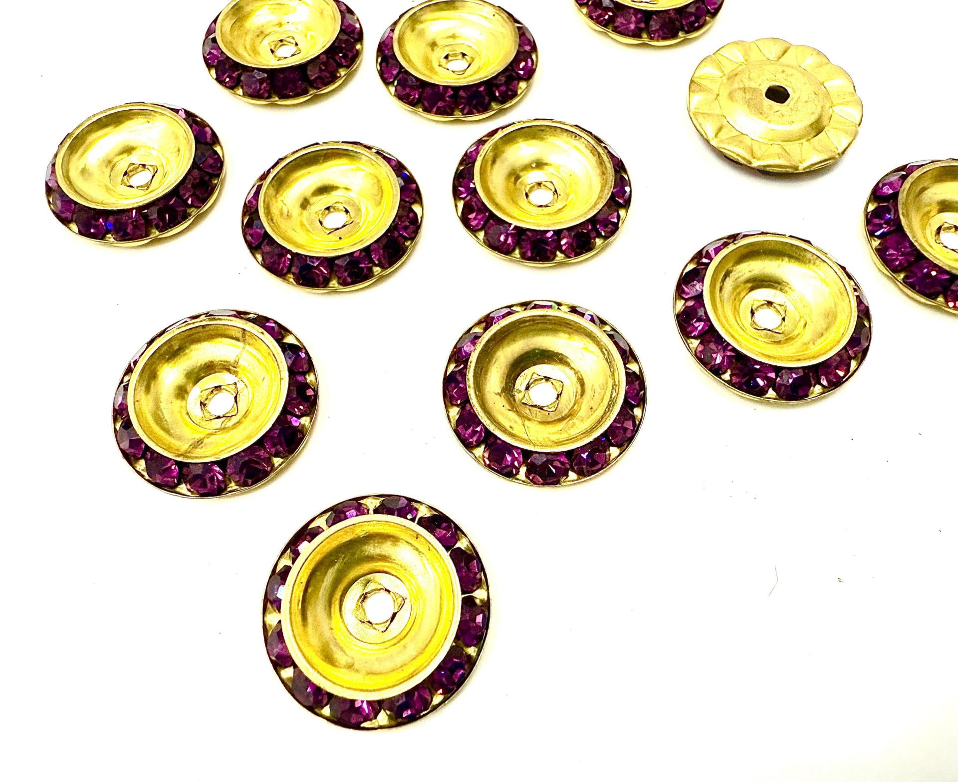 Vintage Swarovski in Amethyst crystals mounted on brass metal bead 18mm