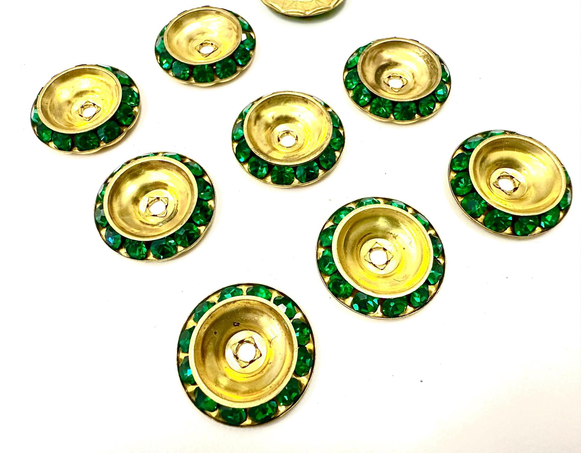 Vintage Swarovski in Emerald crystals mounted on brass metal bead 18mm