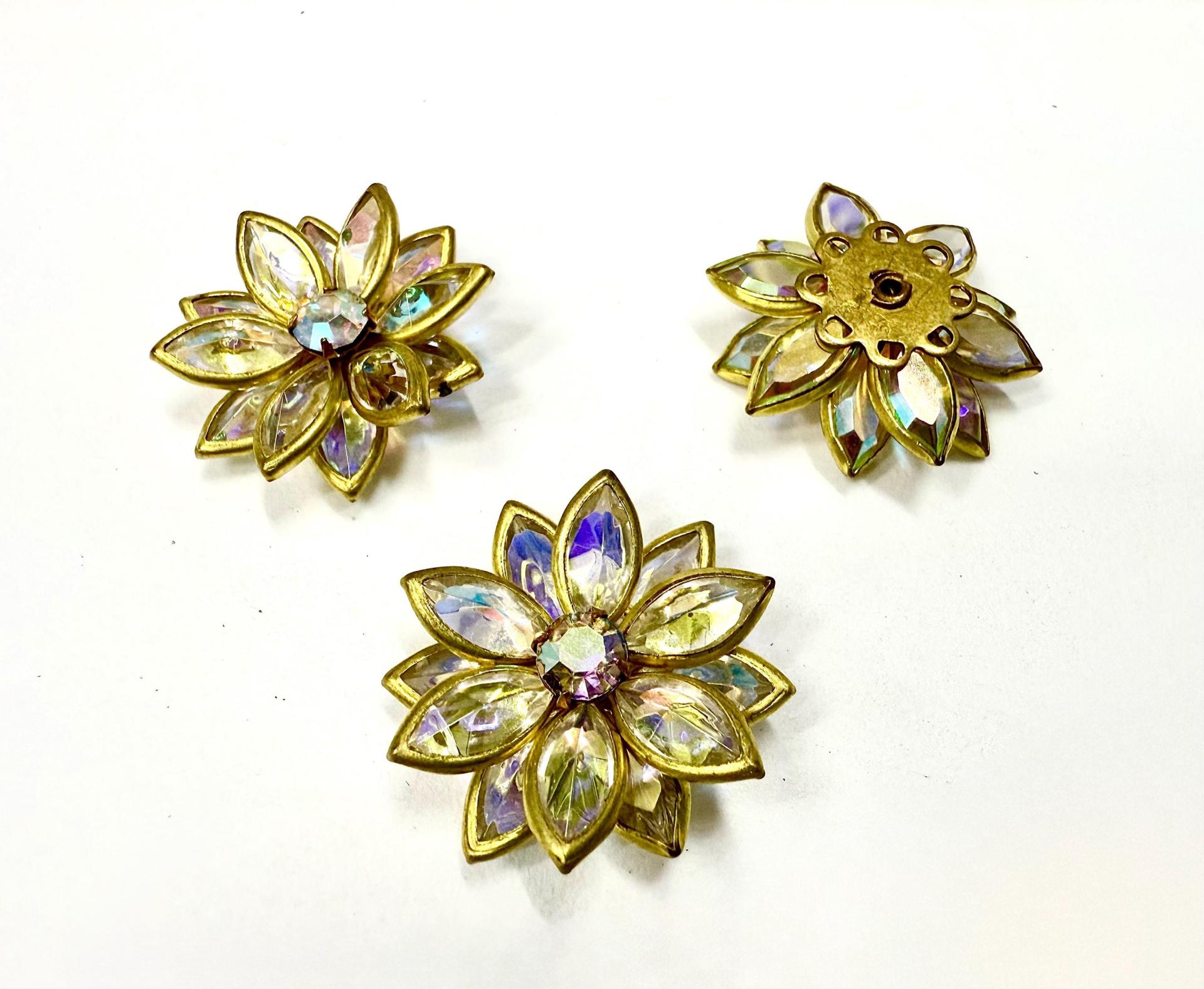 25mm Vintage channel beads in unfoiled crystal AB Navette Flower crystals embedded in brass metal flower DIY Supplies wedding decorations