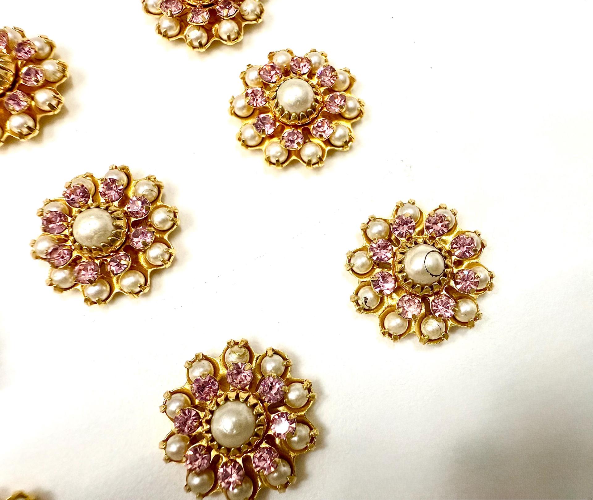 16mm Vintage brass Swarovski Flower Design in pearls and pink crystal Embellishment DIY Supplies wedding decorations