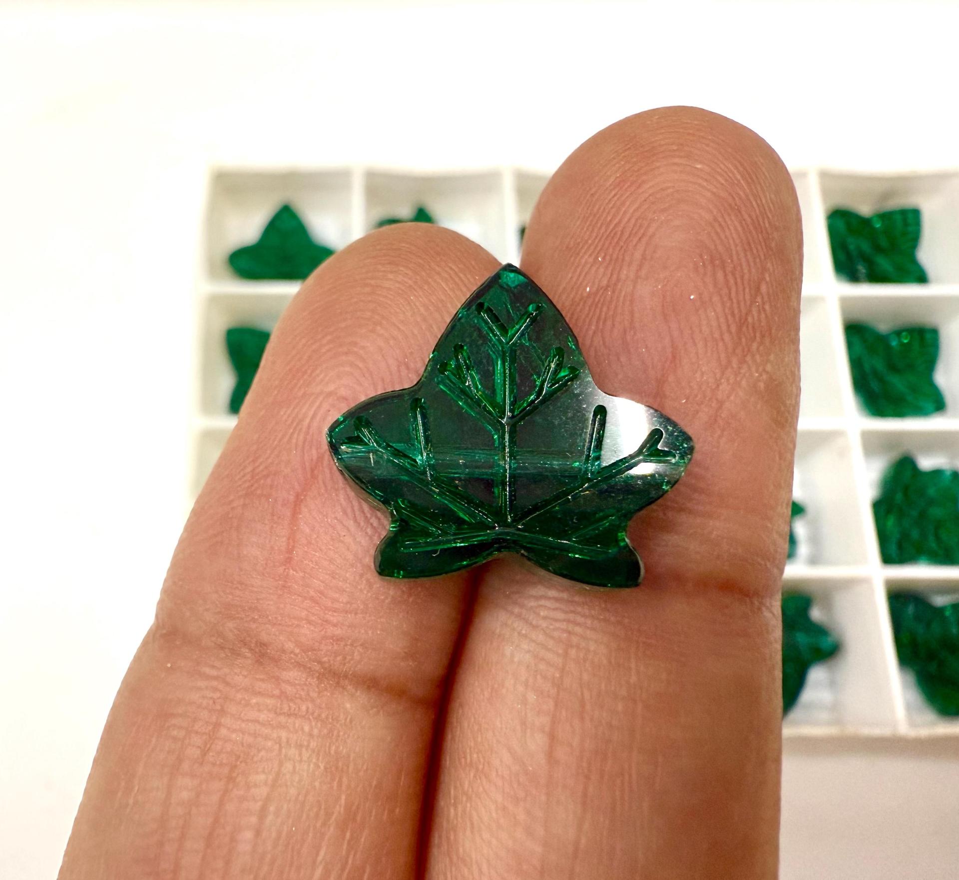 Vintage Swarovski Elements 17x 15.5mm leaf Beads in Emerald