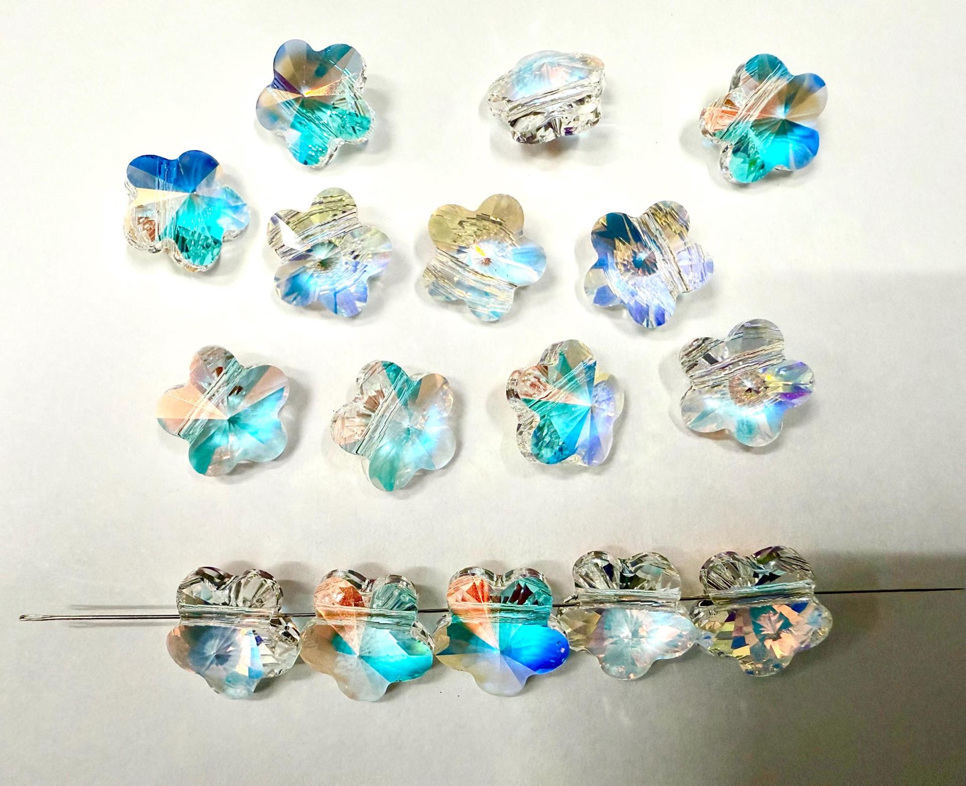 Swarovski Elements 12MM Swarovski 5744 Crystal Aurore Boreale Faceted Flower Crystal Beads side drilled Premium Supply