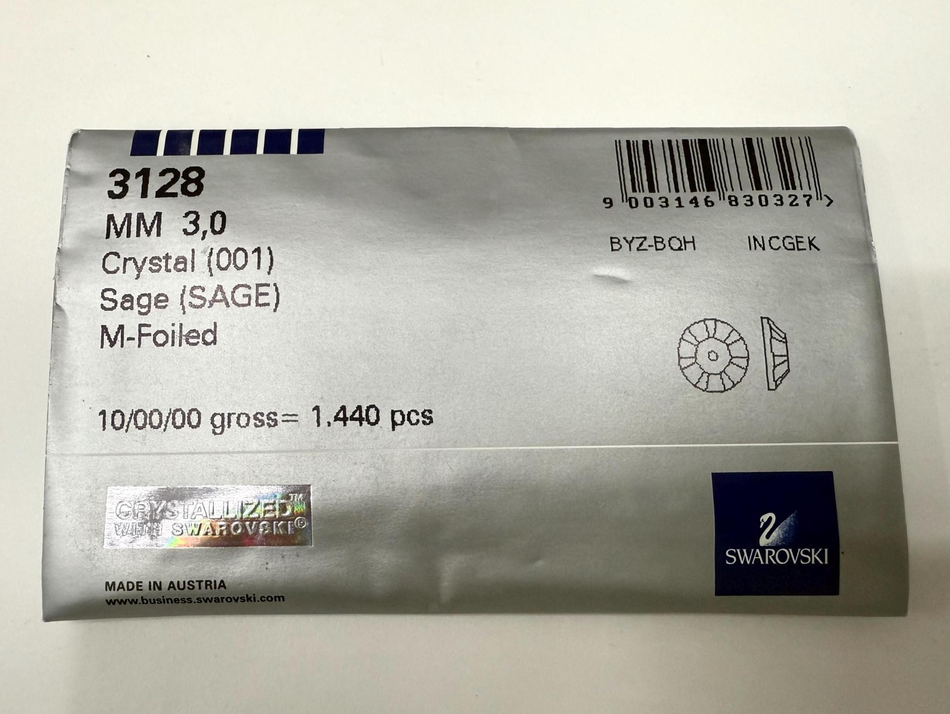 3mm Swarovski 3128 in Crystal Sage Lochrosen Rhinestones