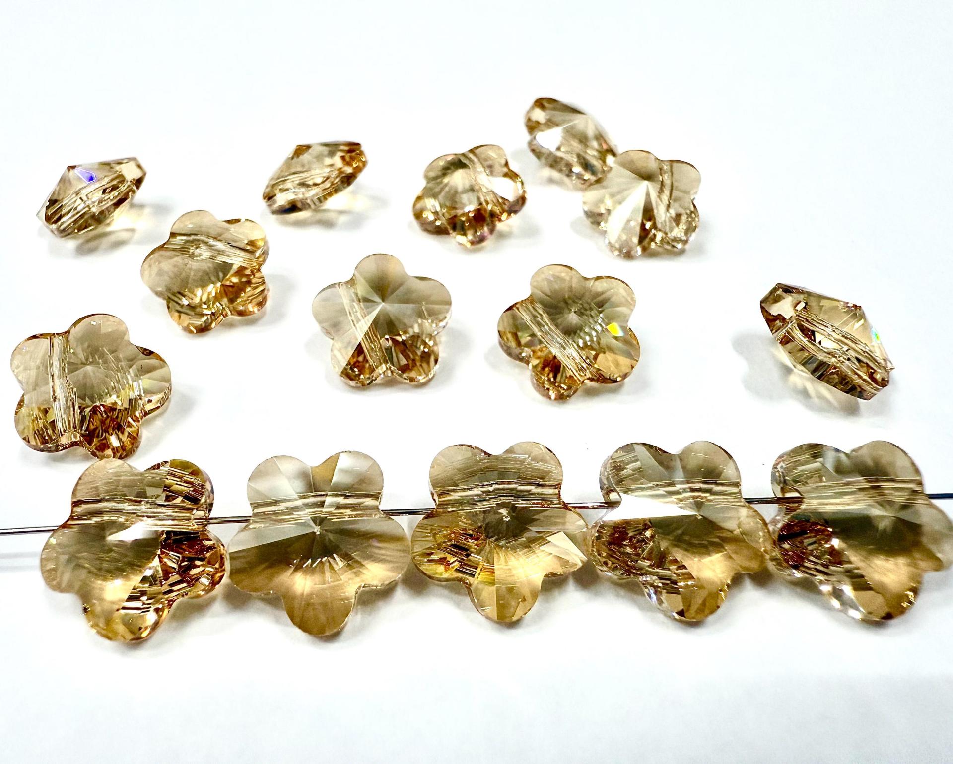 Swarovski Elements 12MM Swarovski 5744 Crystal Golden Shadow Faceted Flower Crystal Beads side drilled Premium Supply