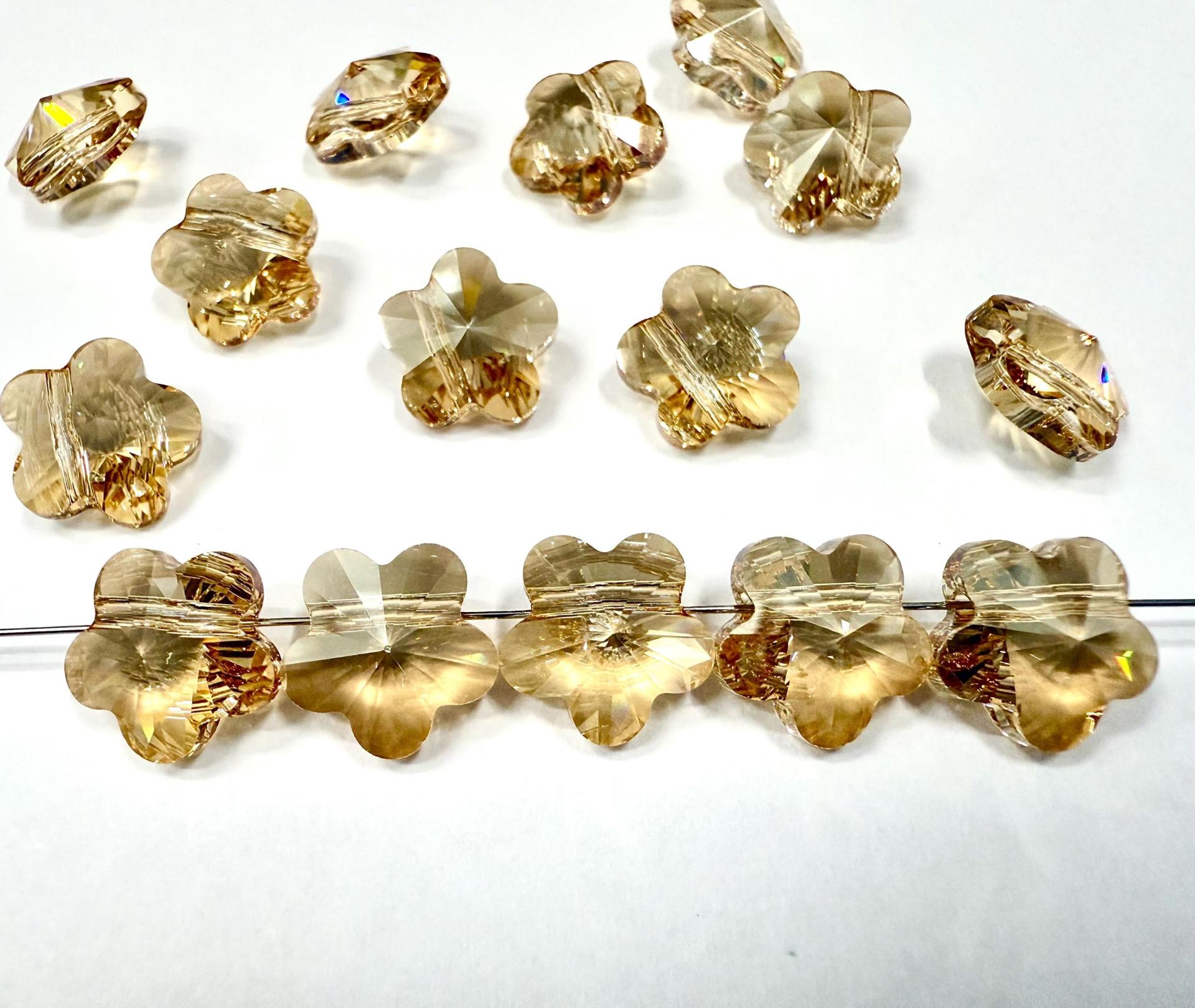 Swarovski Elements 12MM Swarovski 5744 Crystal Golden Shadow Faceted Flower Crystal Beads side drilled Premium Supply