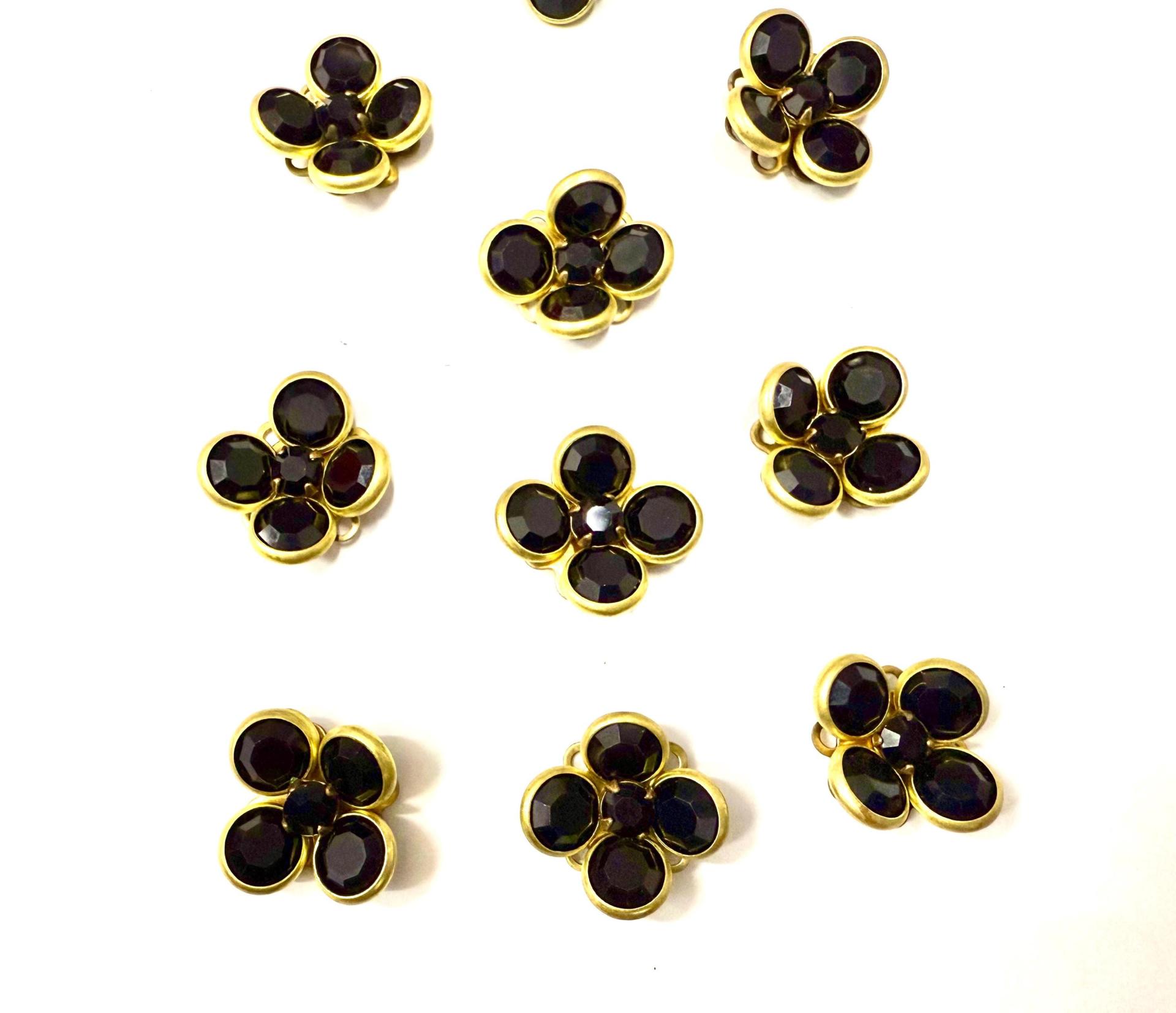 16mm Vintage brass Swarovski Flower Design in Black Embellishment DIY Supplies wedding decorations