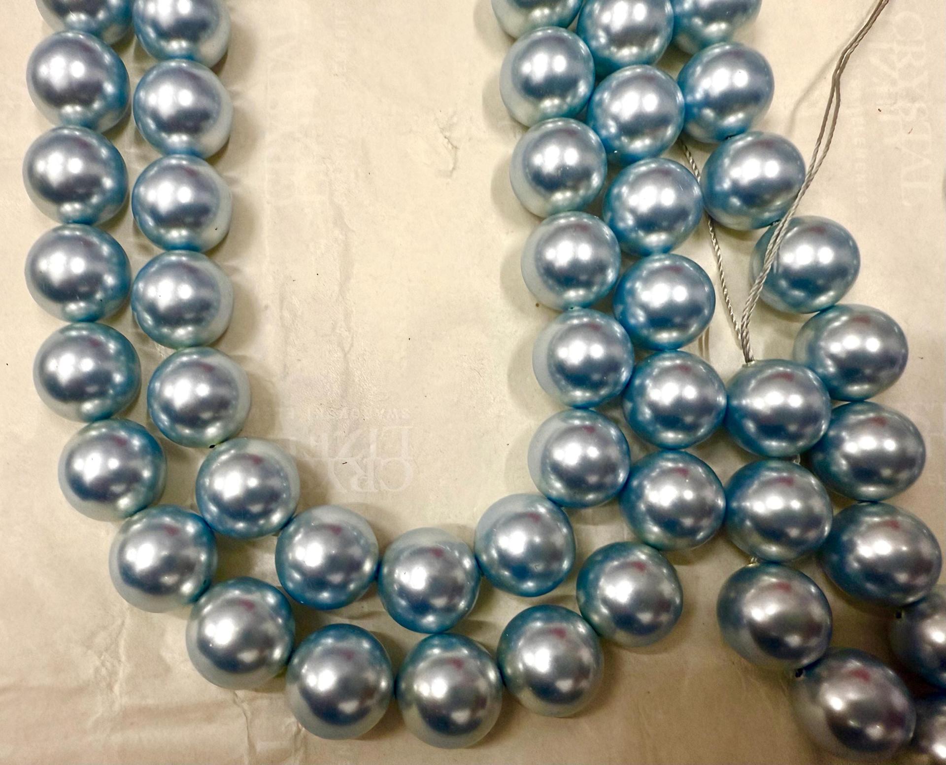 Vintage Swarovski Light Blue Pearl Beads, 12mm Crystal Round Pearls