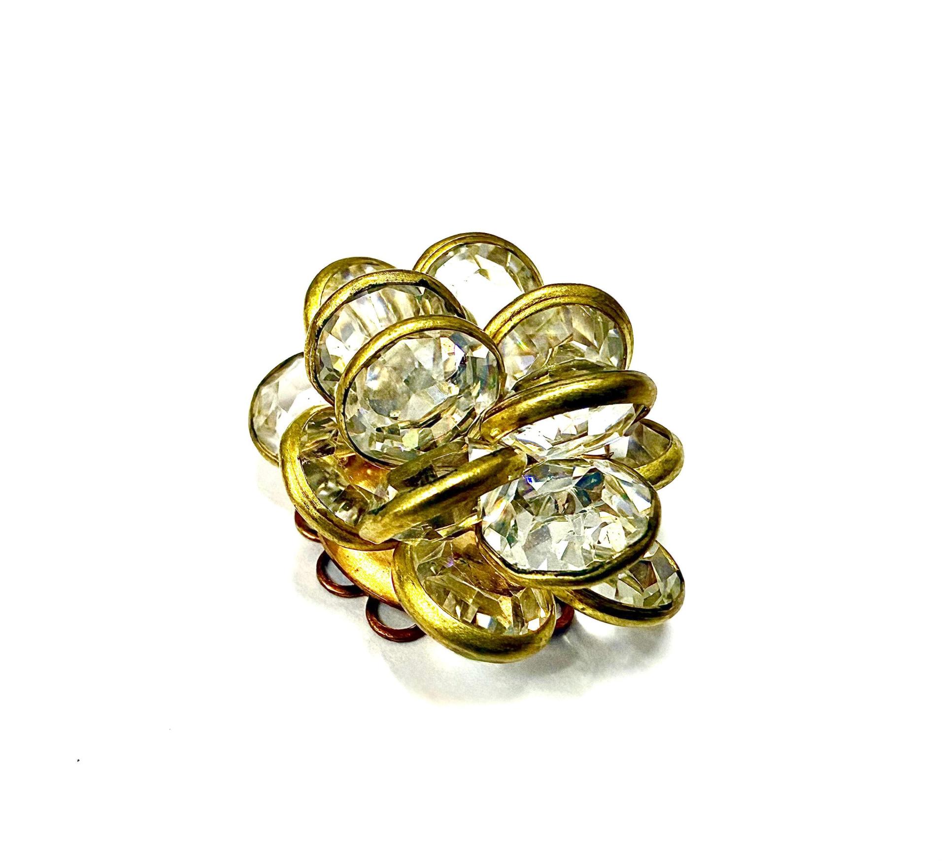 Vintage Swarovski Crystal Flower Button, Brass Metal DIY Supplies (25x22mm)