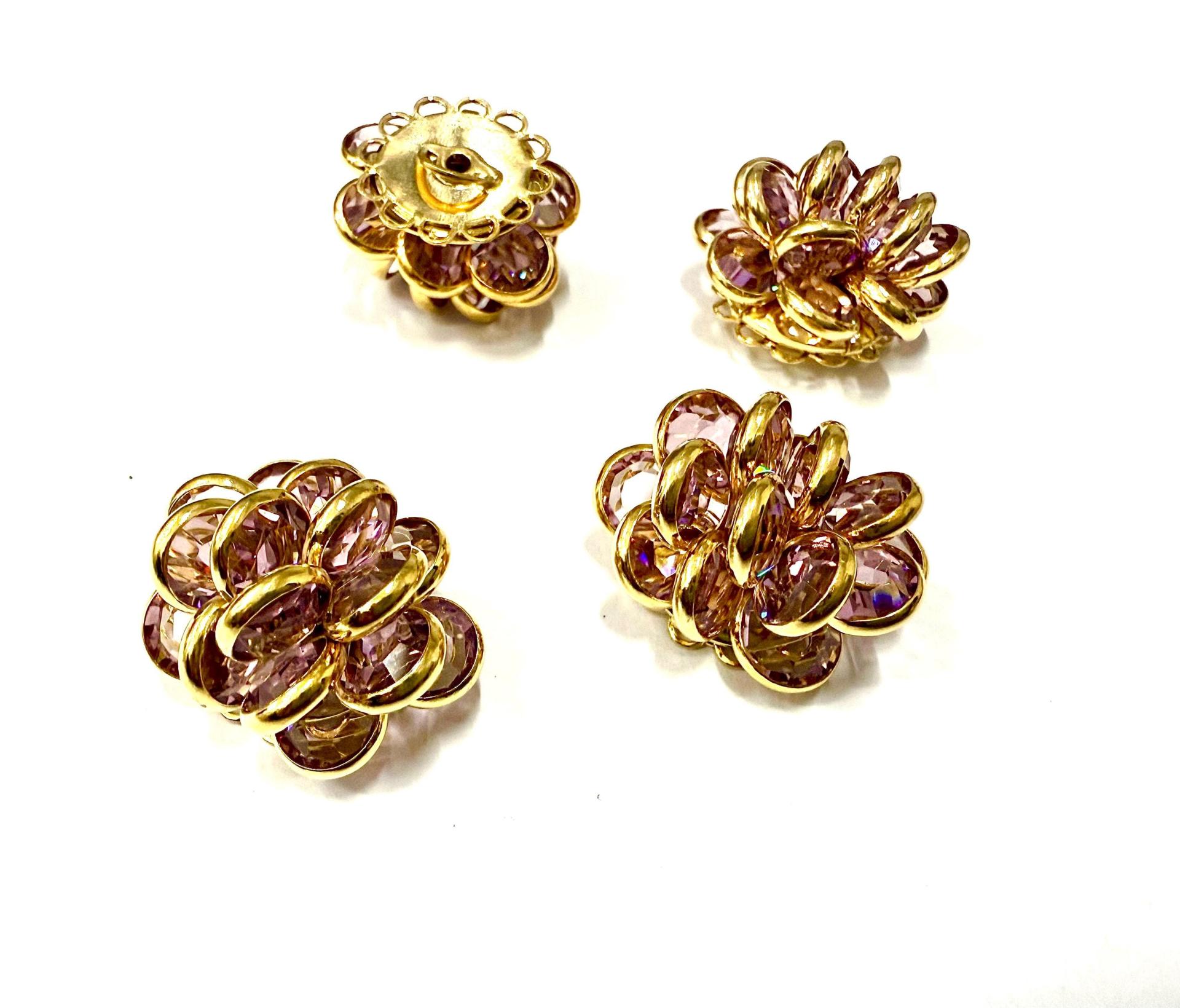 Vintage Swarovski Light Amethyst Crystal Flower Beads, Gold Plated (25x22mm)