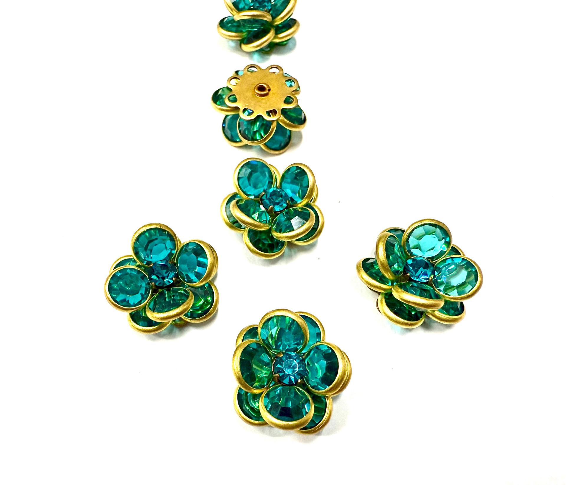 16mm Vintage brass Swarovski Flower Design in Blue Zircon Embellishment DIY Supplies wedding decorations