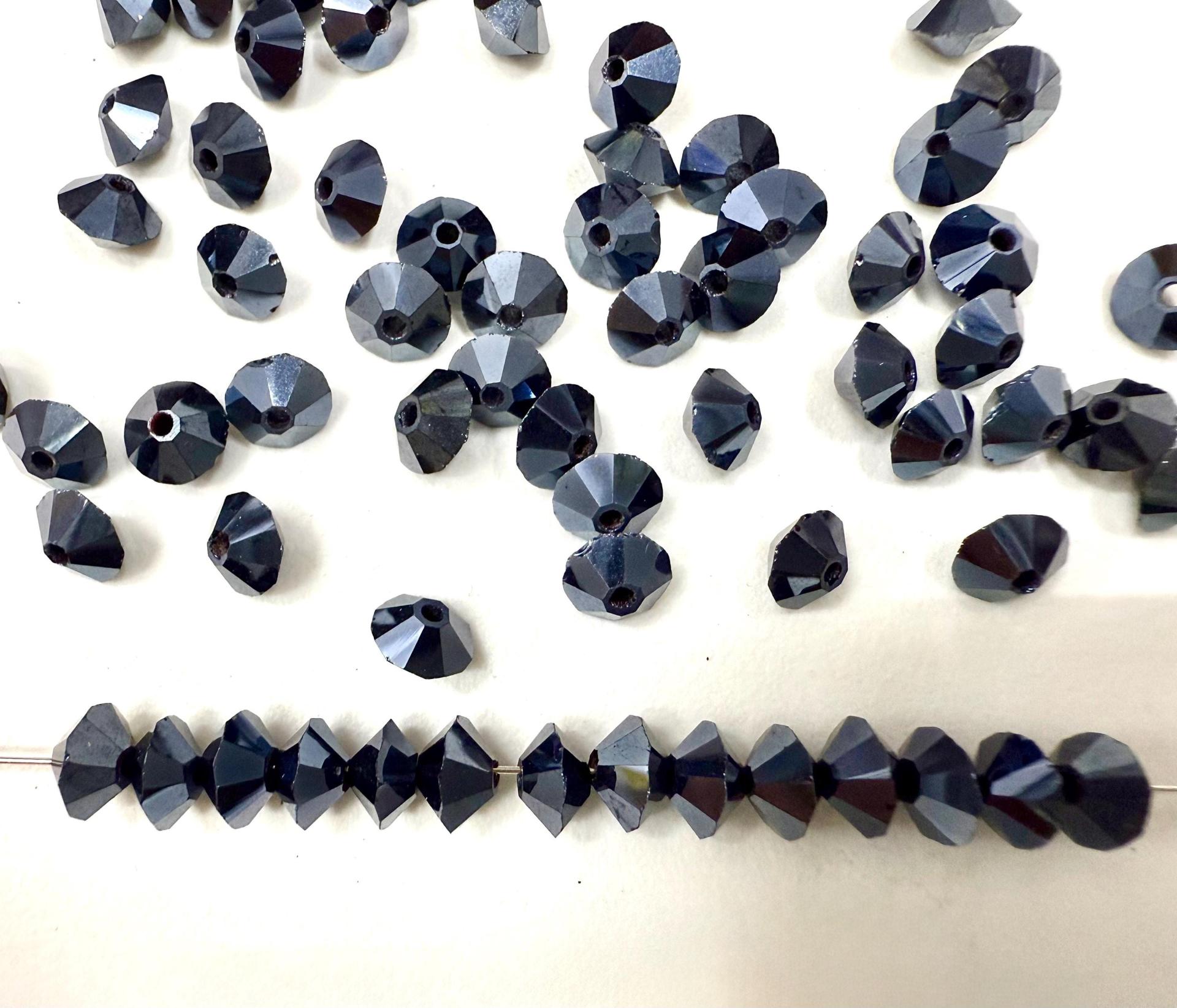 Vintage Preciosa Crystal Bicone Beads, Hematite, 3x5mm