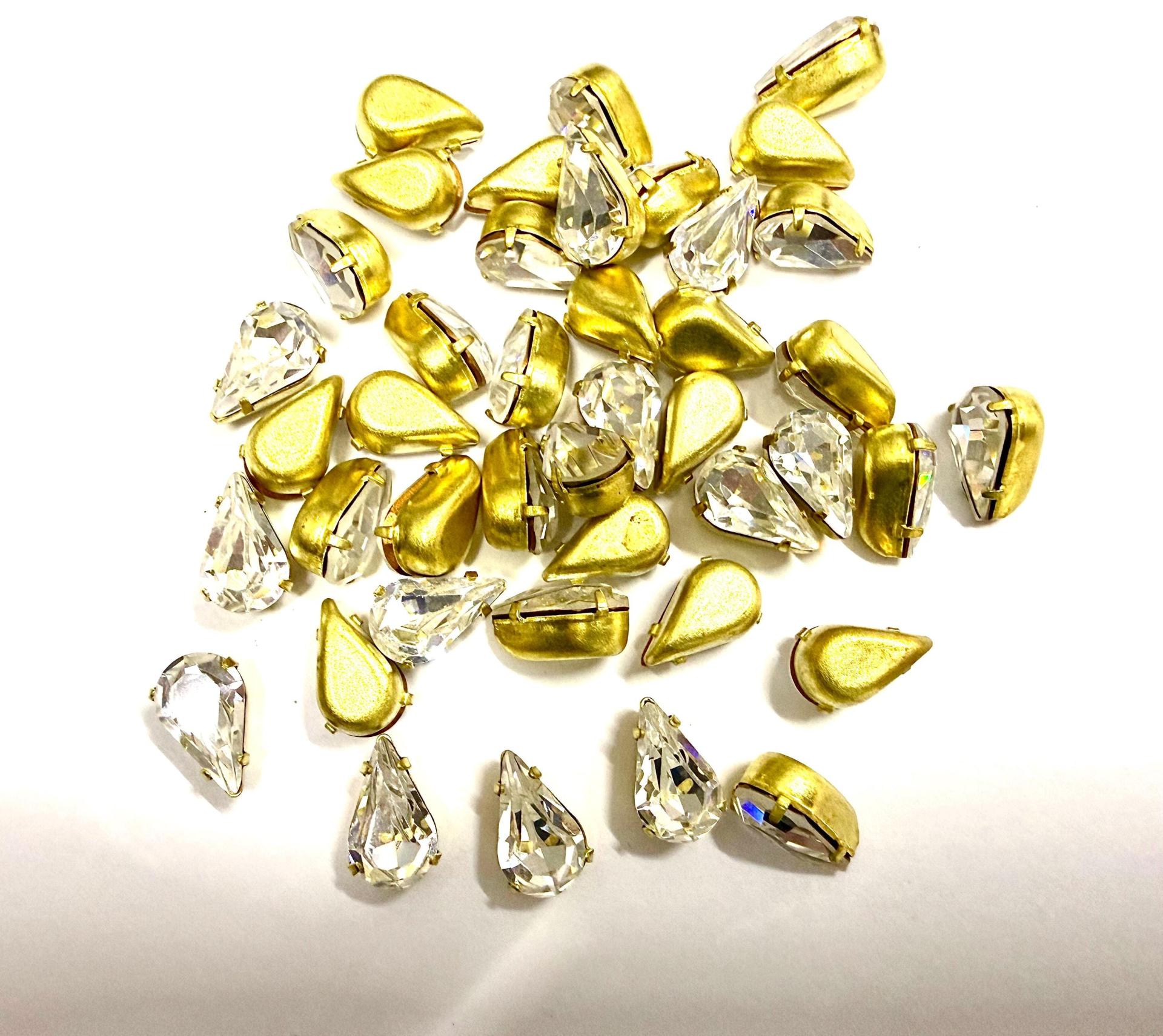 Vintage Swarovski Crystal Pear, Brass Prong Setting 10x6