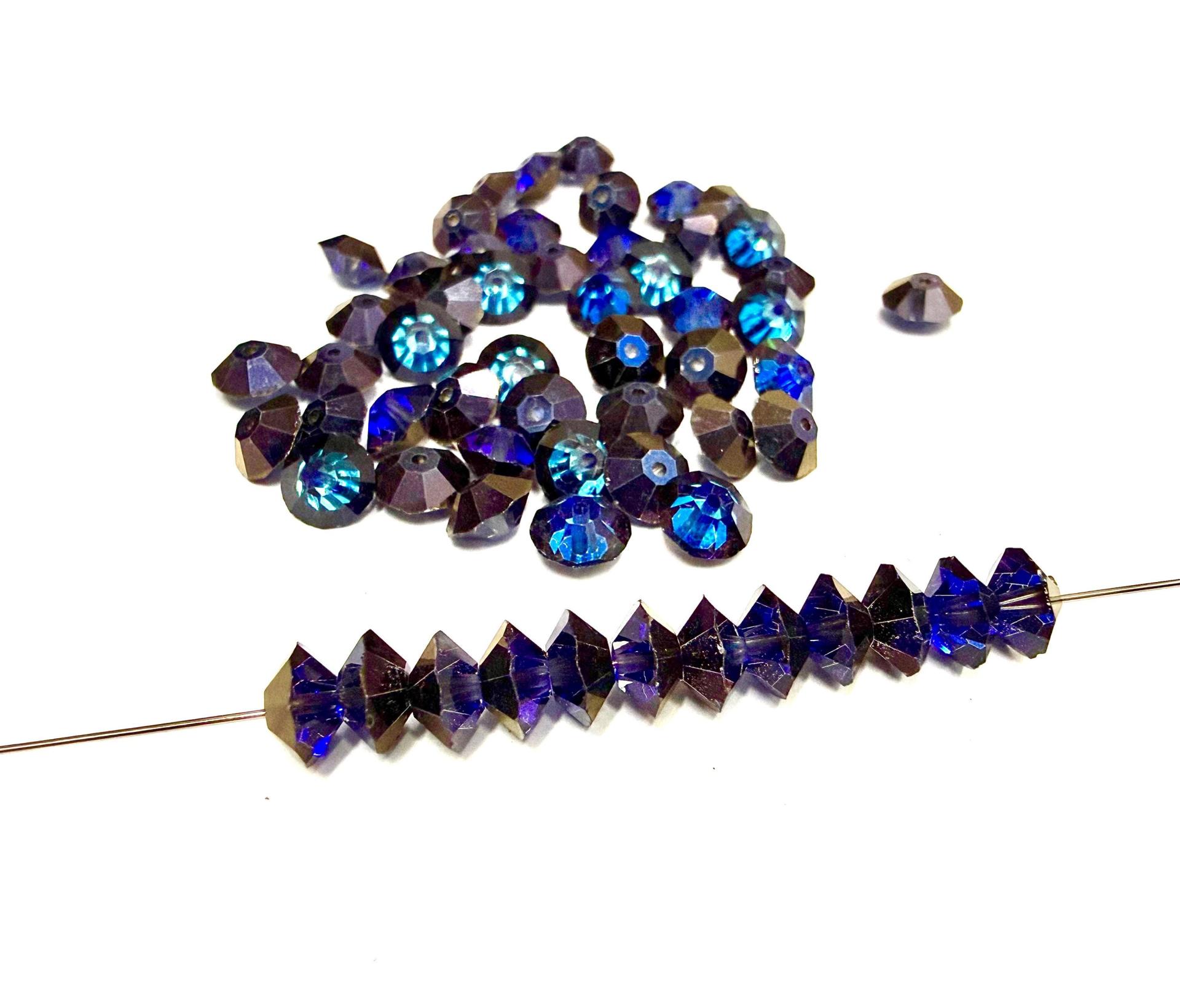 Vintage Swarovski Bicone Beads, Bermuda Blue 6x4mm