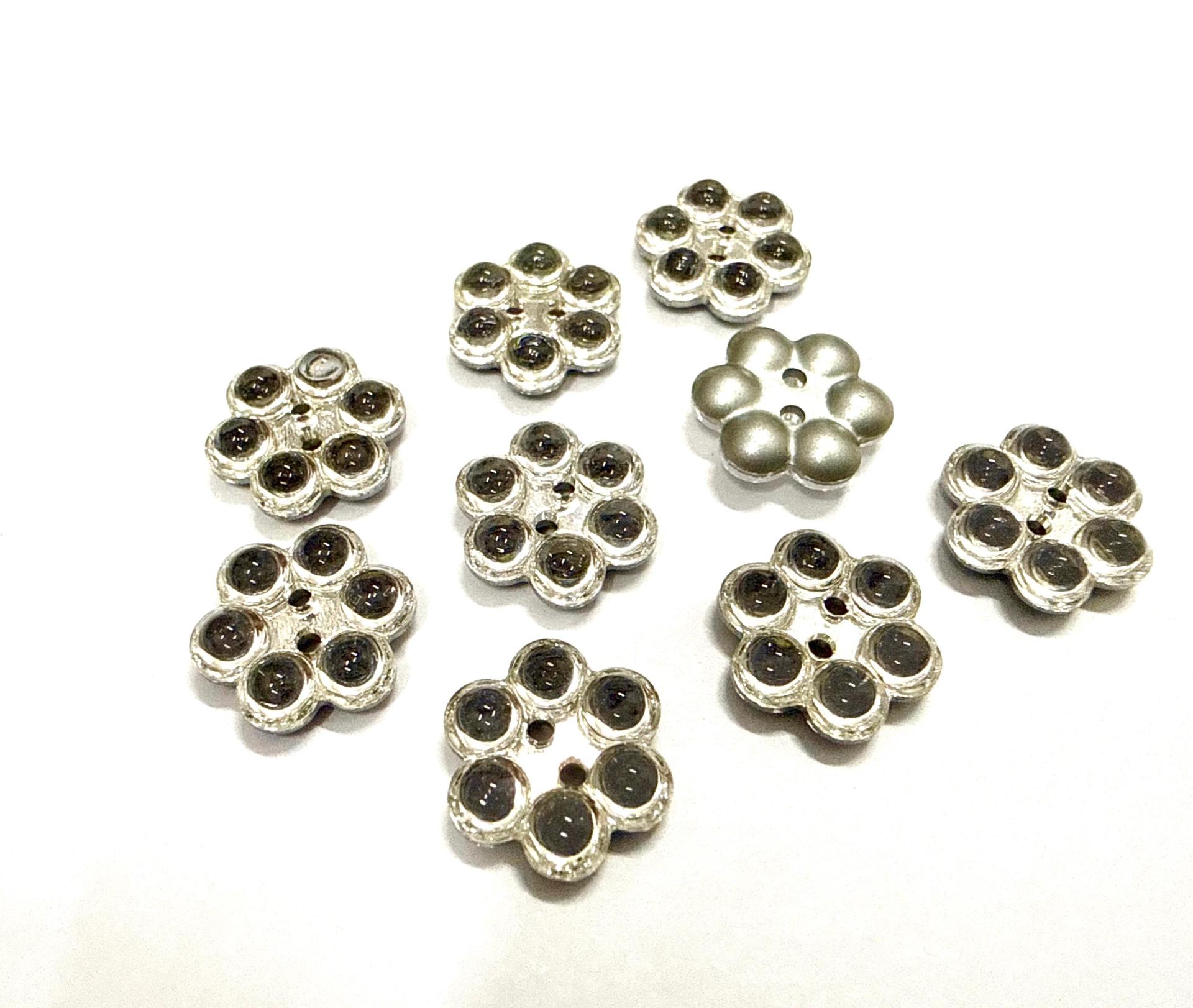 9 mm Vintage Swarovski Rare Foiled Flower Button 4 hole 2/6 pieces