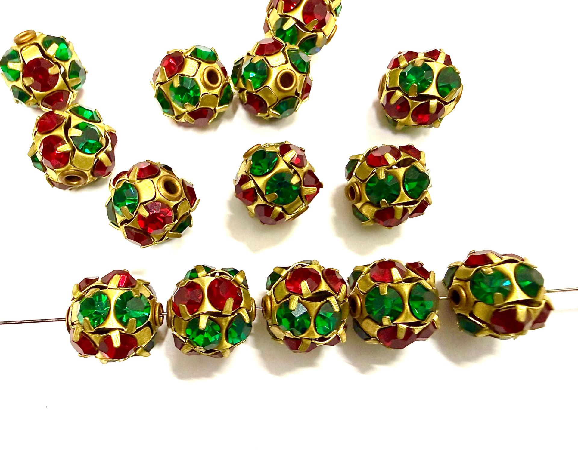 Rare Vintage Swarovski Crystal Ball Bead in Siam Emerald – 12mm Brass Setting