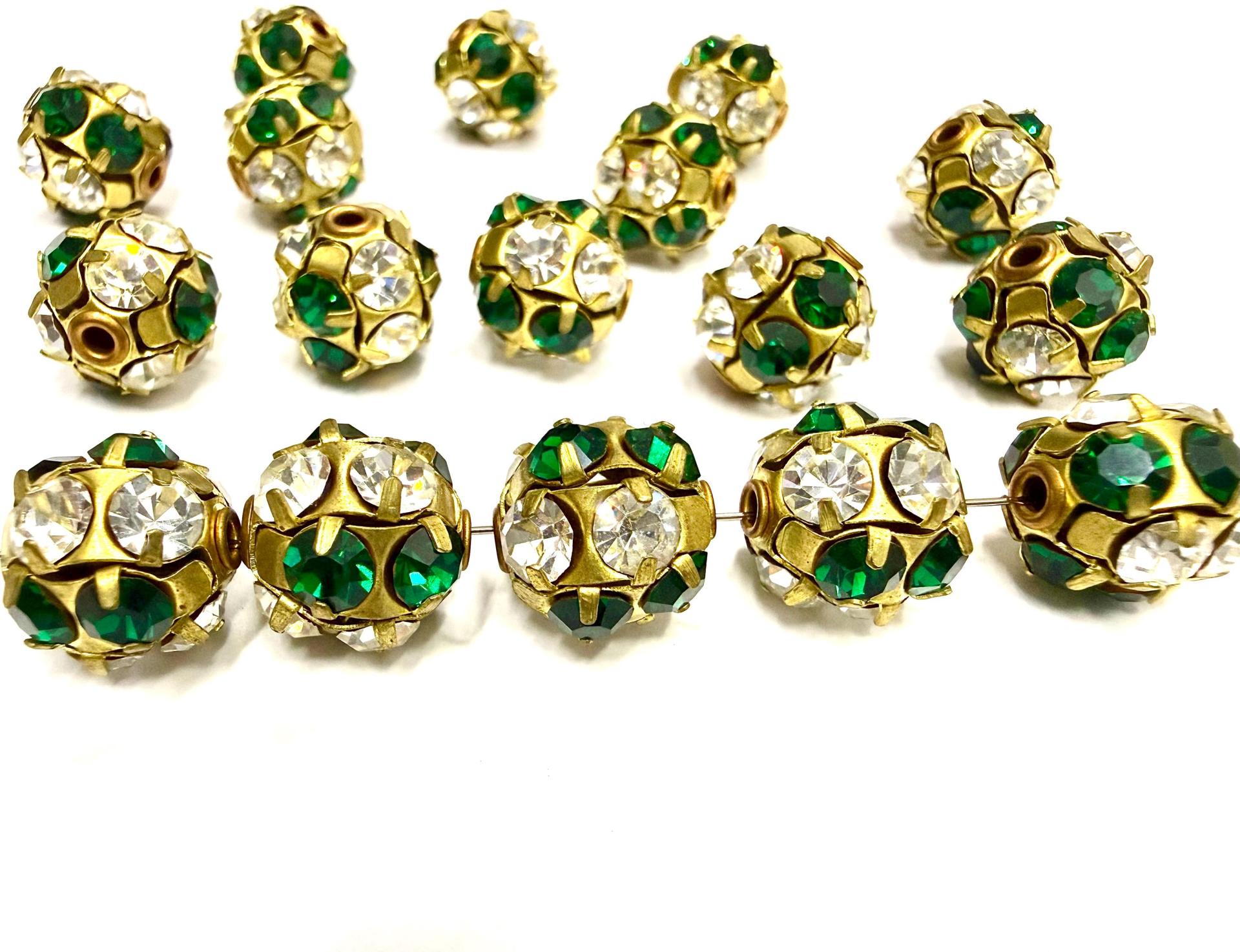 Rare Vintage Swarovski Crystal Ball Bead IN Emerald Crystal – 12mm  Brass Setting