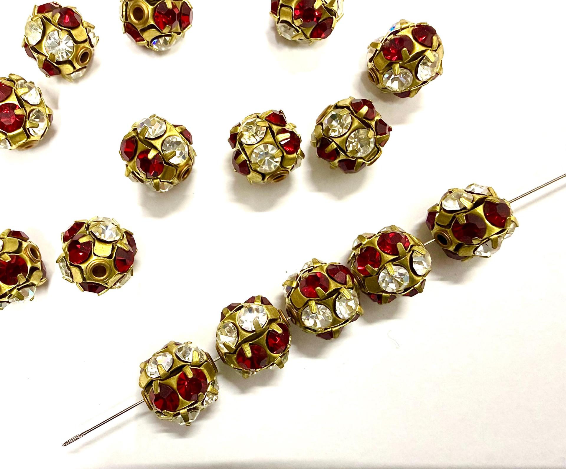 Rare Vintage Swarovski Crystal Ball Bead in Siam and Crystal – 12mm Brass Setting