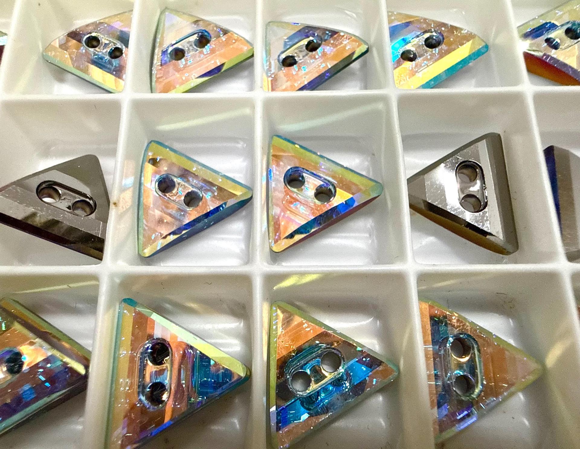 12mm Swarovski Crystal Aurore Boreale Triangle Button, Vintage Austrian Crystals (3038)