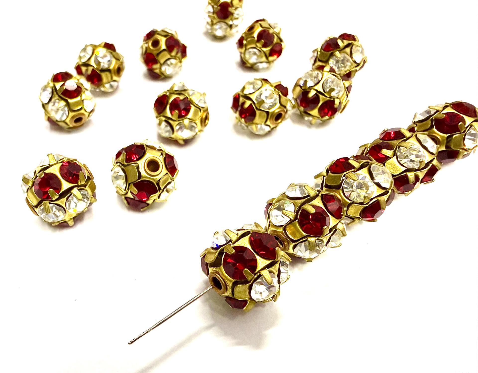 Rare Vintage Swarovski Crystal Ball Bead in Siam and Crystal – 12mm Brass Setting