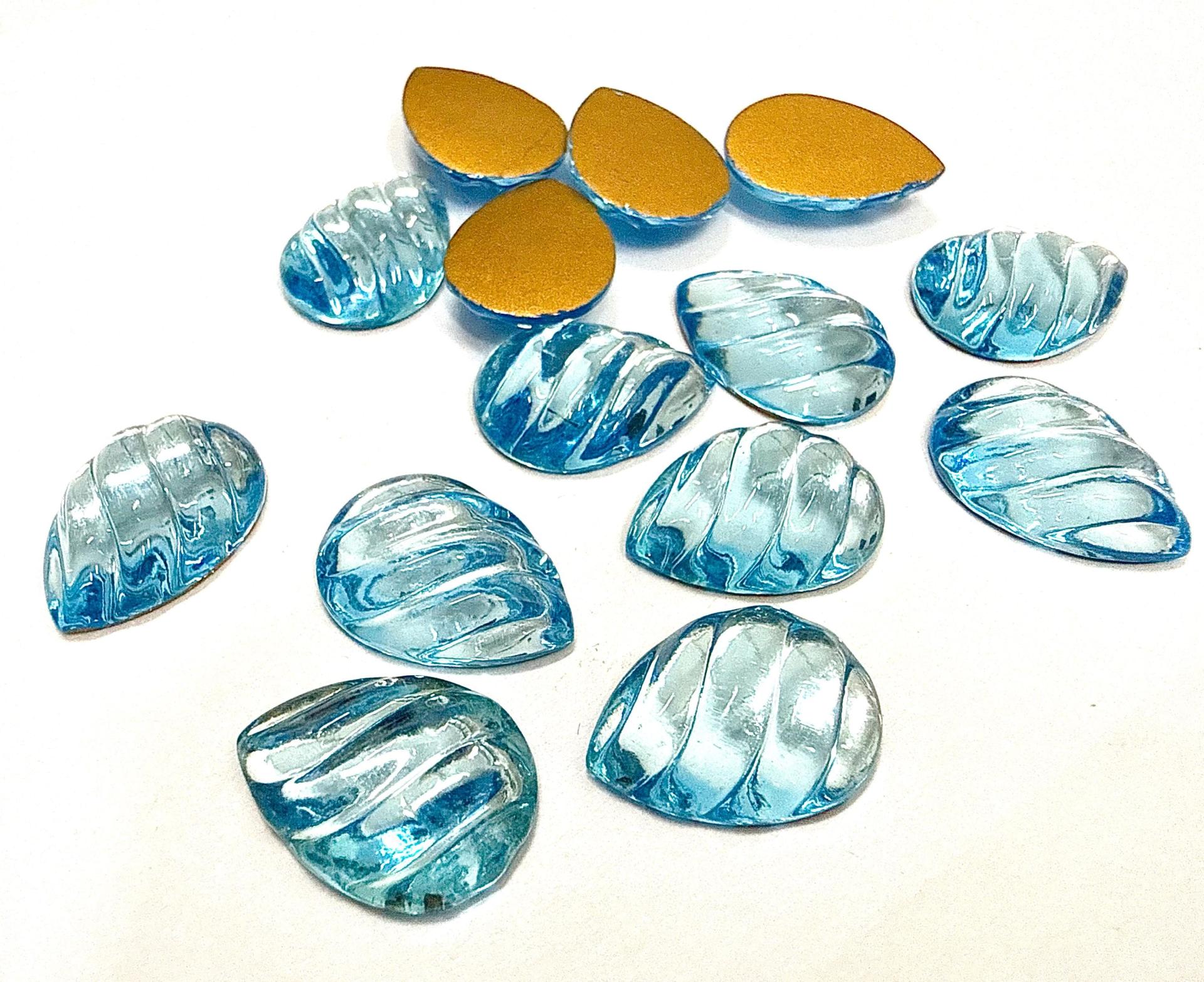 Swarovski 18x13 mm Vintage Aquamarine Foiled Flat Back Pear Cabochon 2/6 Pieces