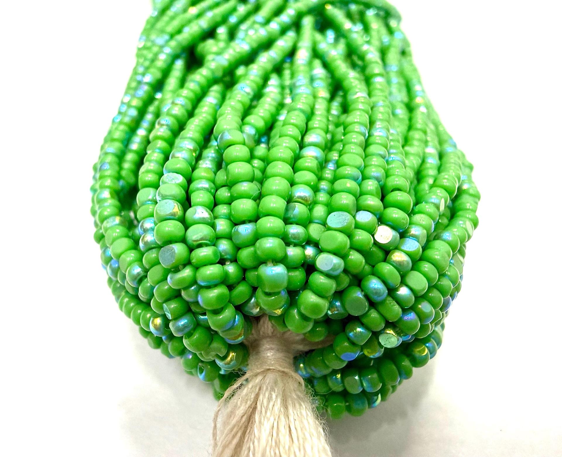 11/0 Charlotte Cut Seed Beads: Patina Opaque Green Aurore Boreale