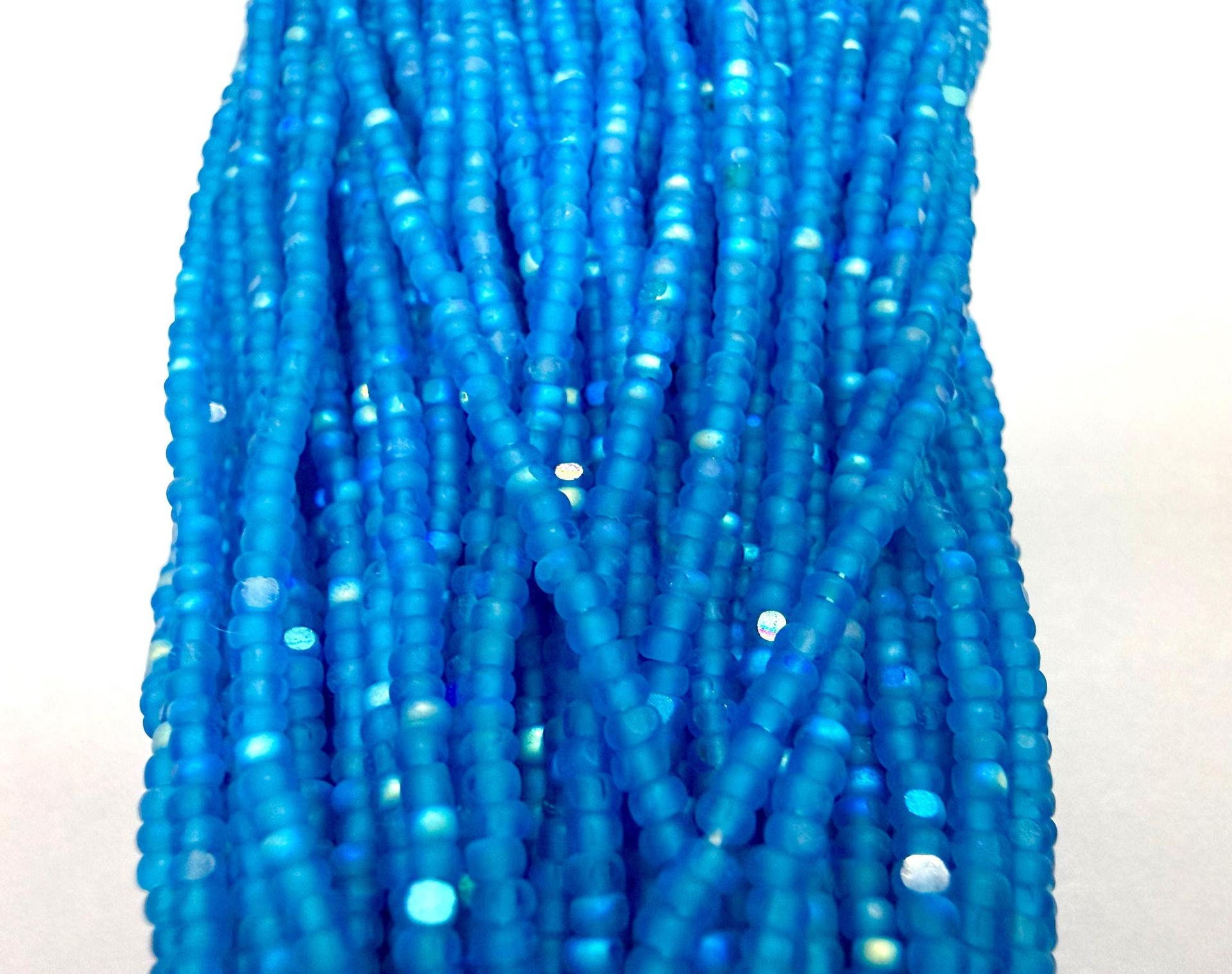 11/0 Charlotte Cut Seed Beads, Patina Matt Dark Aqua Aurore Boreale
