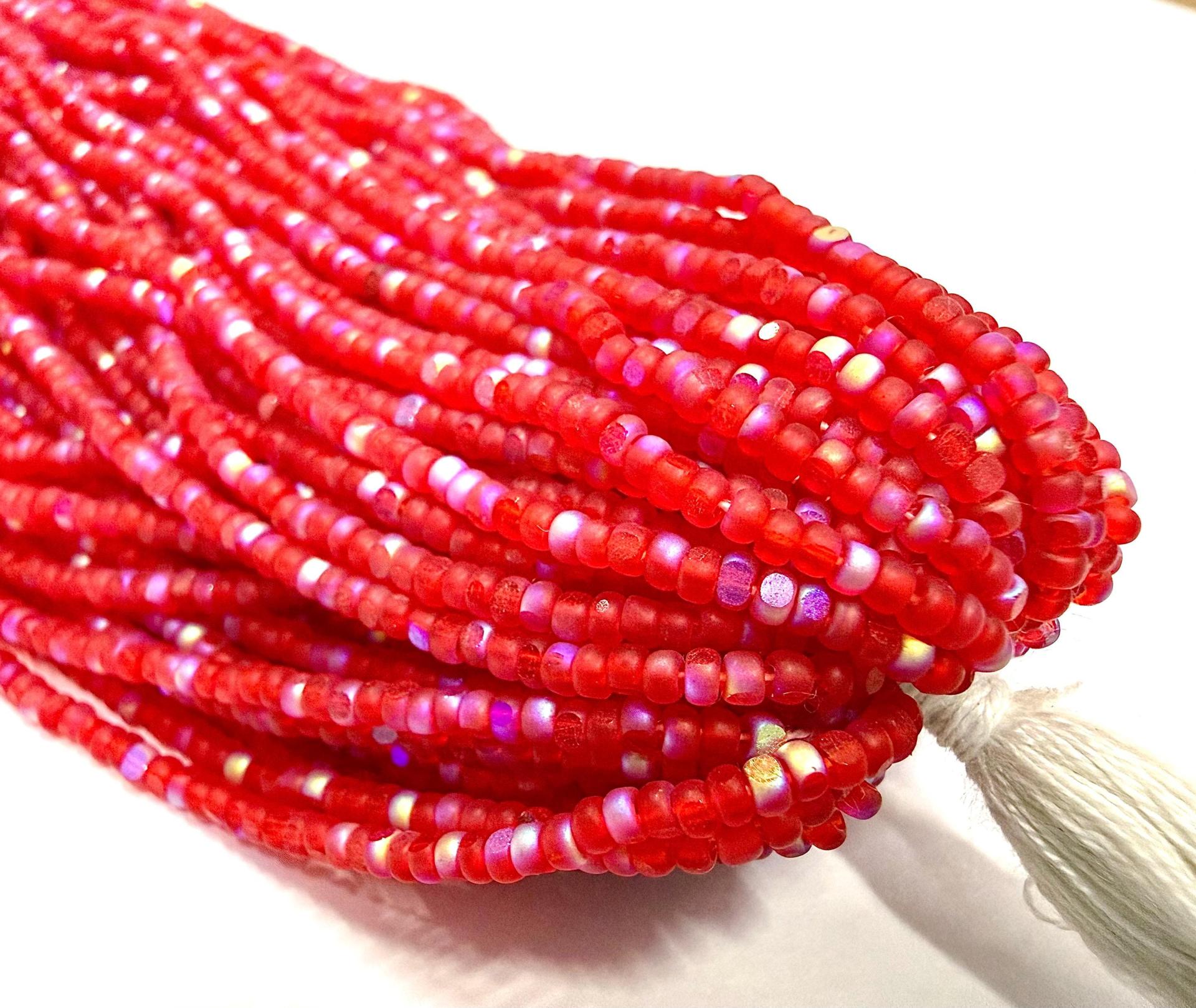 Charlotte Cut Seed Beads 11/0, Patina Matt Light Ruby Aurore Boreale