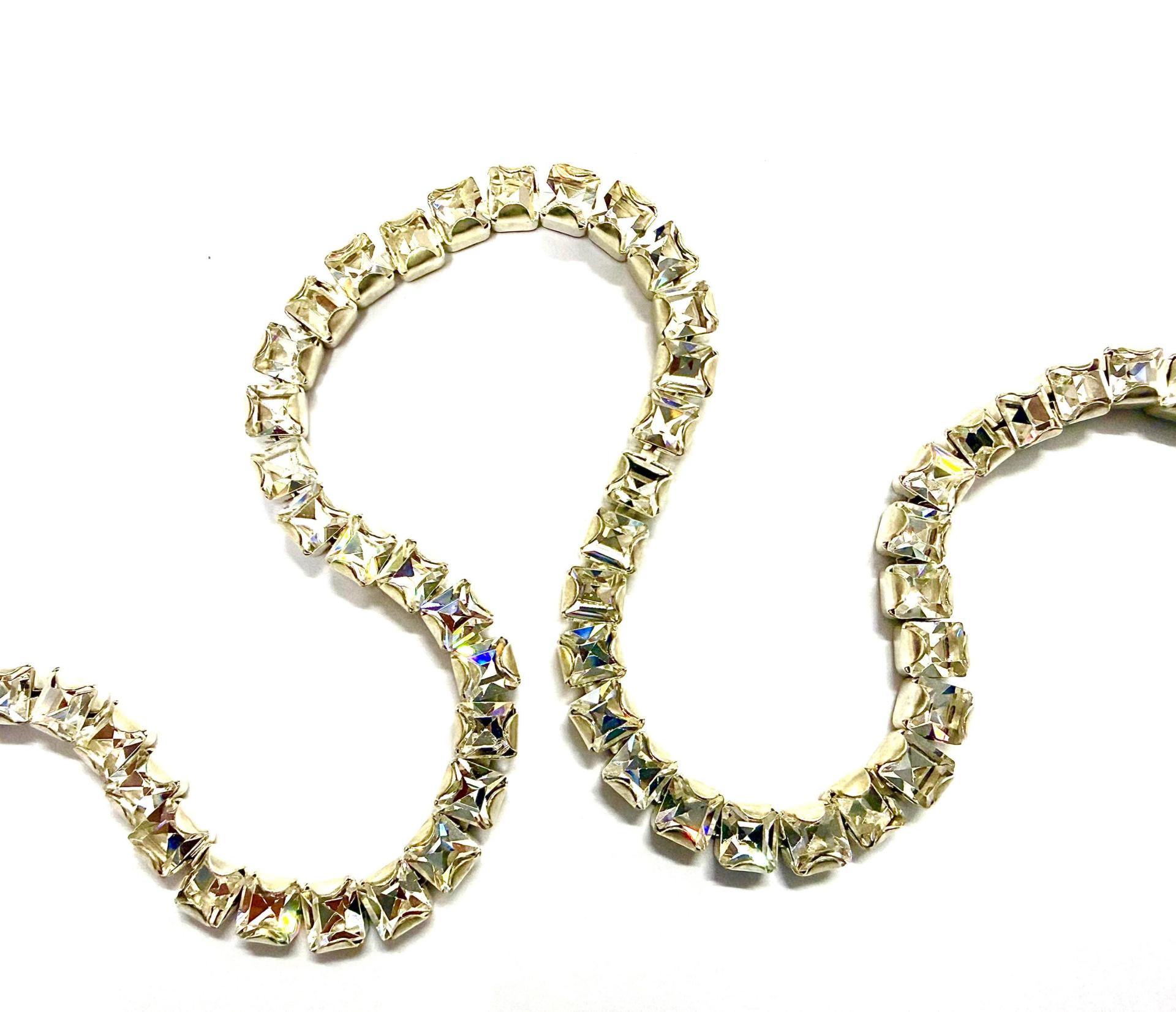 Swarovski Rhinestone Chain in Crystal | 4mm Square Brass Settings, Bridal Supplies