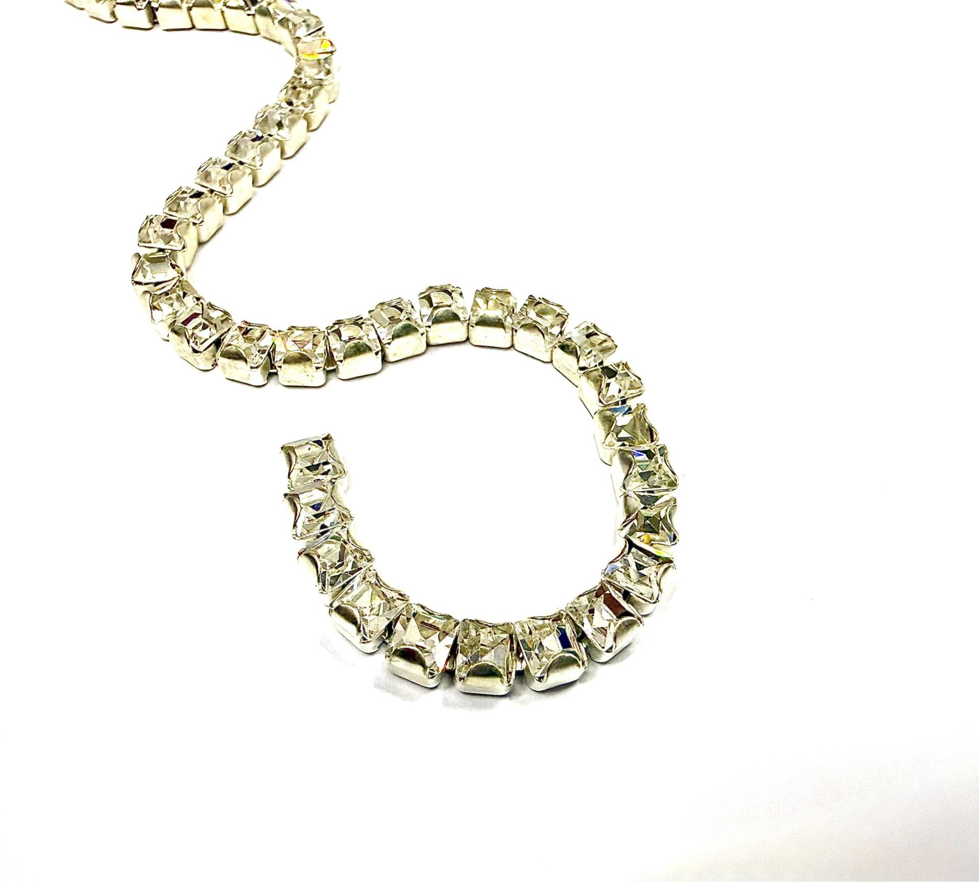Swarovski Rhinestone Chain in Crystal | 4mm Square Brass Settings, Bridal Supplies