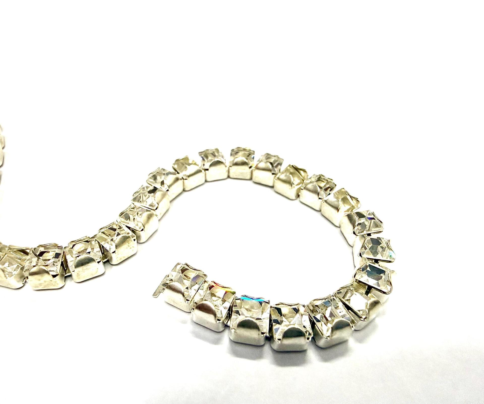 Swarovski Rhinestone Chain in Crystal | 4mm Square Brass Settings, Bridal Supplies