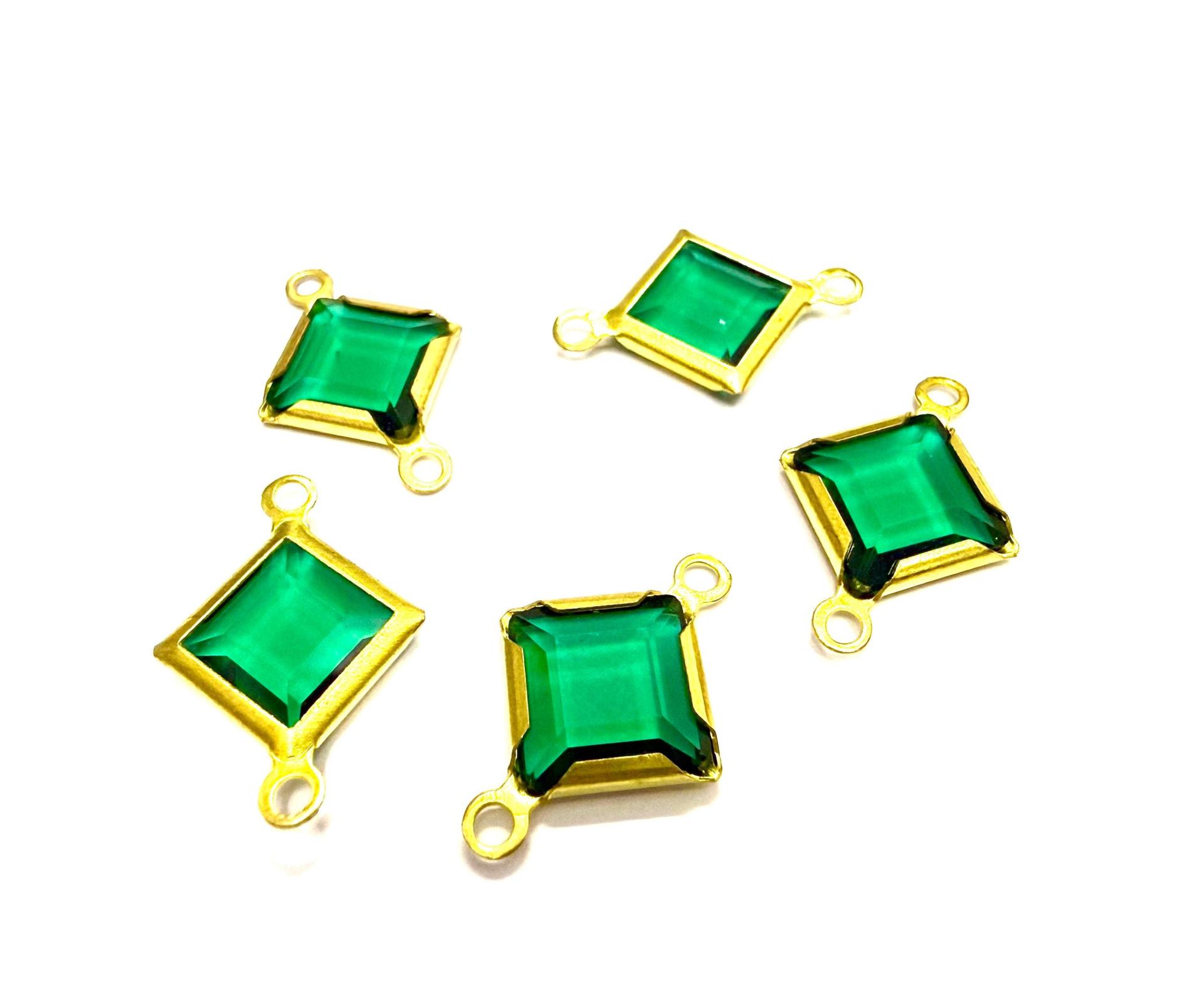 Square Vintage Swarovski Crystal 2 loops Connectors in Emerald, Brass settings