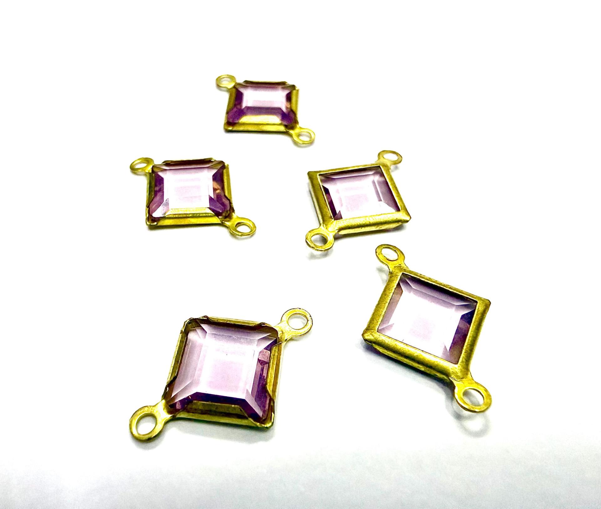 Square Vintage Swarovski Crystal 2 loops Connectors in Light Amethyst, Brass settings