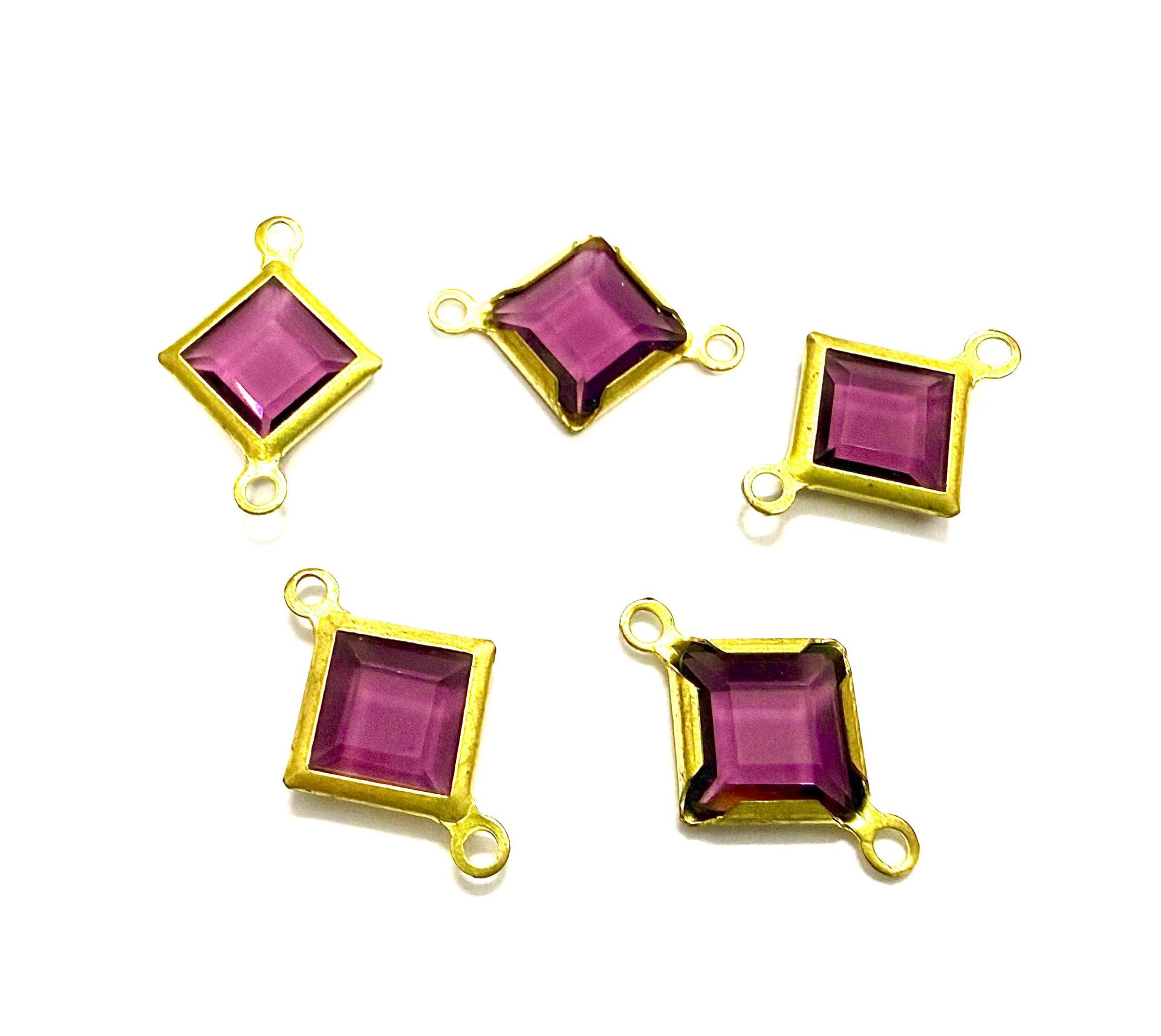 Square Vintage Swarovski Crystal 2 loops Connectors in Amethyst, Brass settings