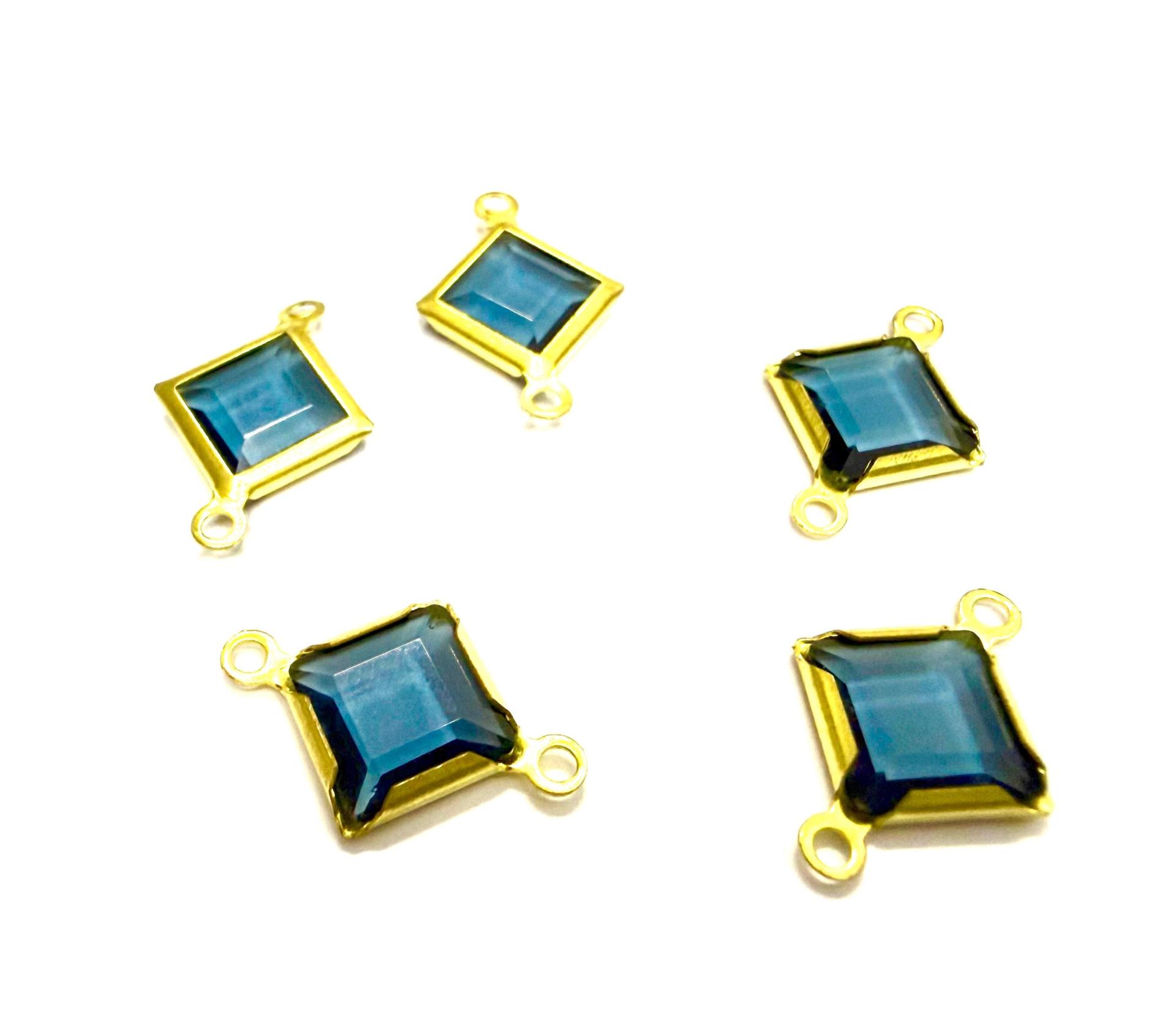 Square Vintage Swarovski Crystal 2 loops Connectors in Montana, Brass settings