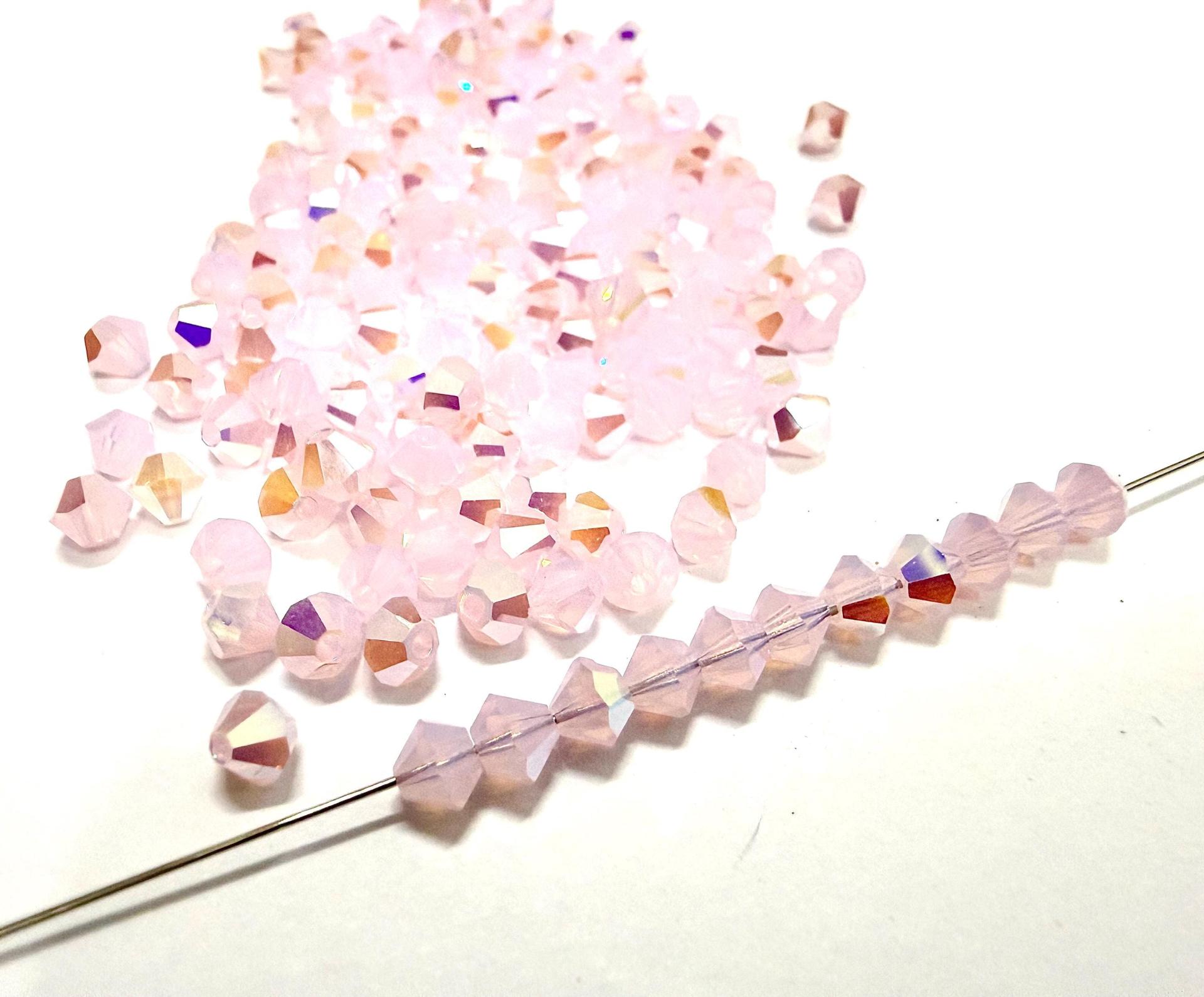 4mm Rose Opal Bicone Beads, Preciosa Crystal AB