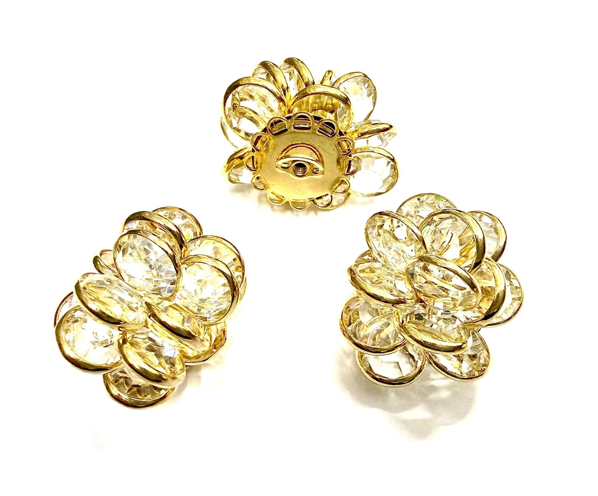 Vintage Crystal Flower Bead, Gold Plated Embellishment (30mm)