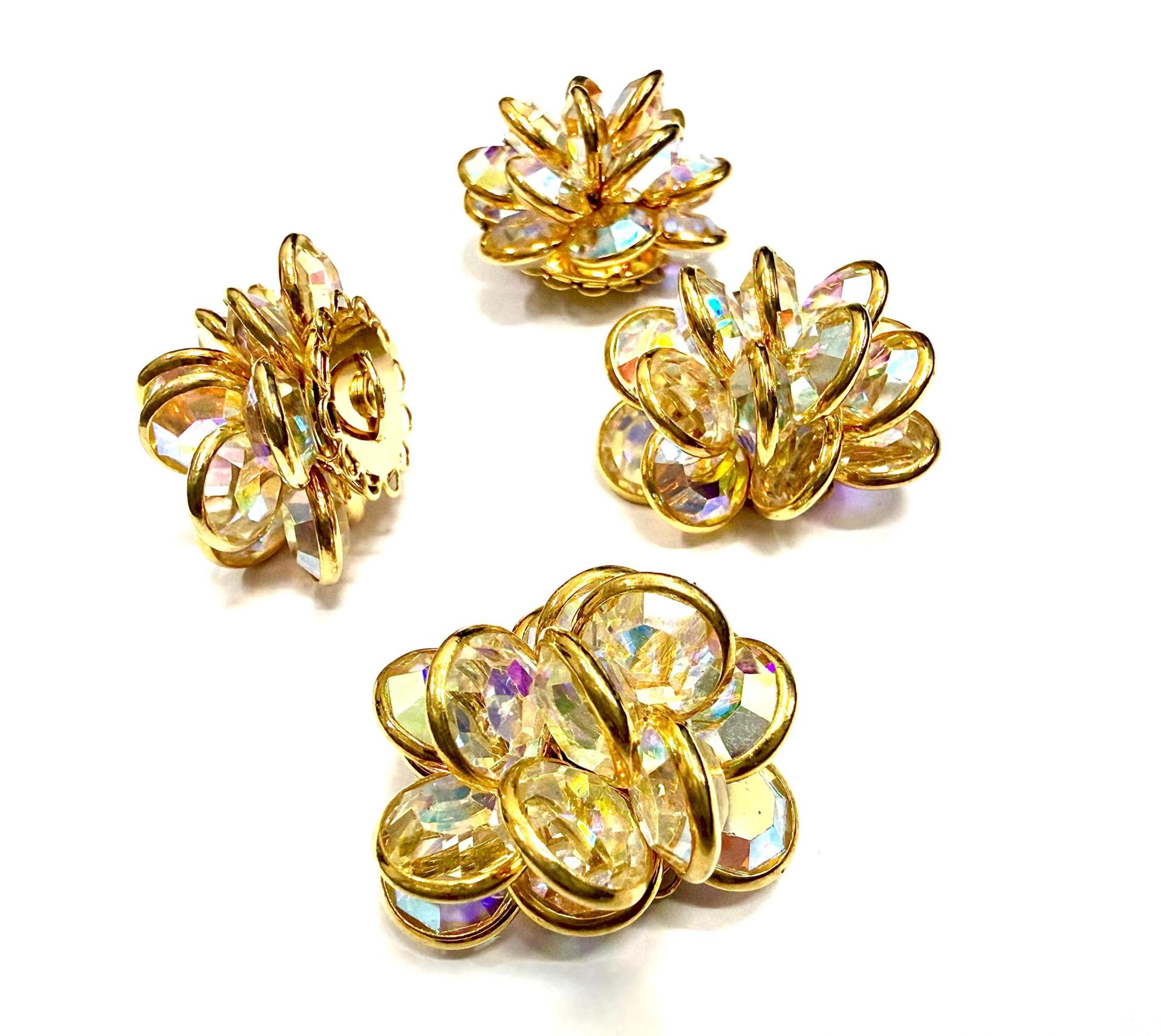 Vintage Crystal AB Flower Bead, Gold Plated Embellishment (30mm)