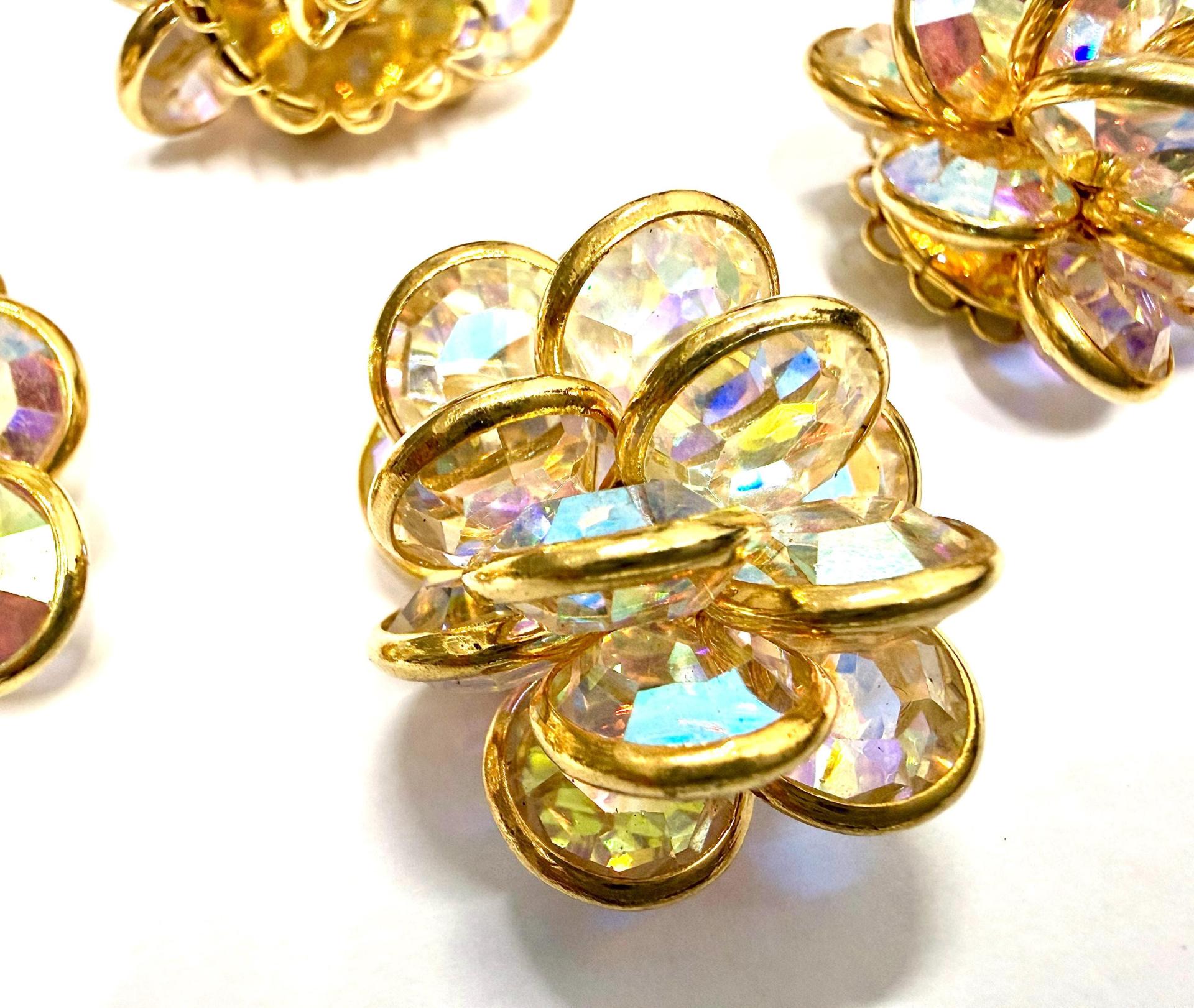 Vintage Crystal AB Flower Bead, Gold Plated Embellishment (30mm)