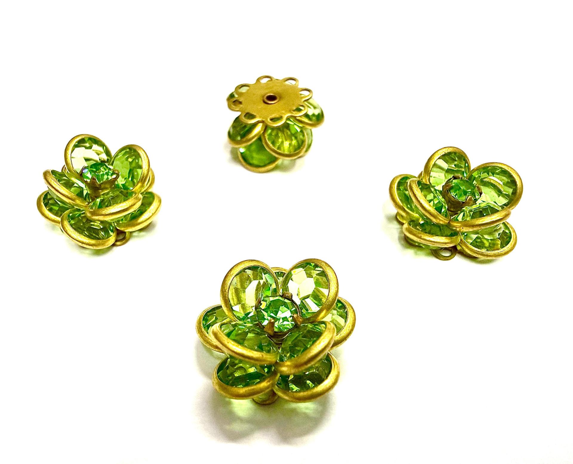 16mm Vintage brass Swarovski Flower Design in Peridot Embellishment DIY Supplies wedding decorations