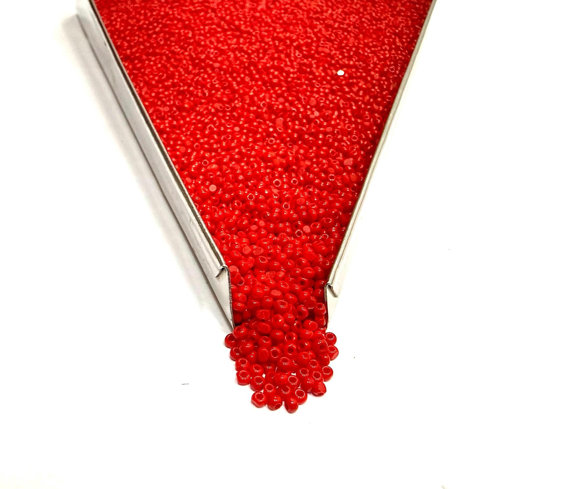 11/0 Opaque Red Coral Charlotte Cut Glass Beads, Faceted Seed Beads